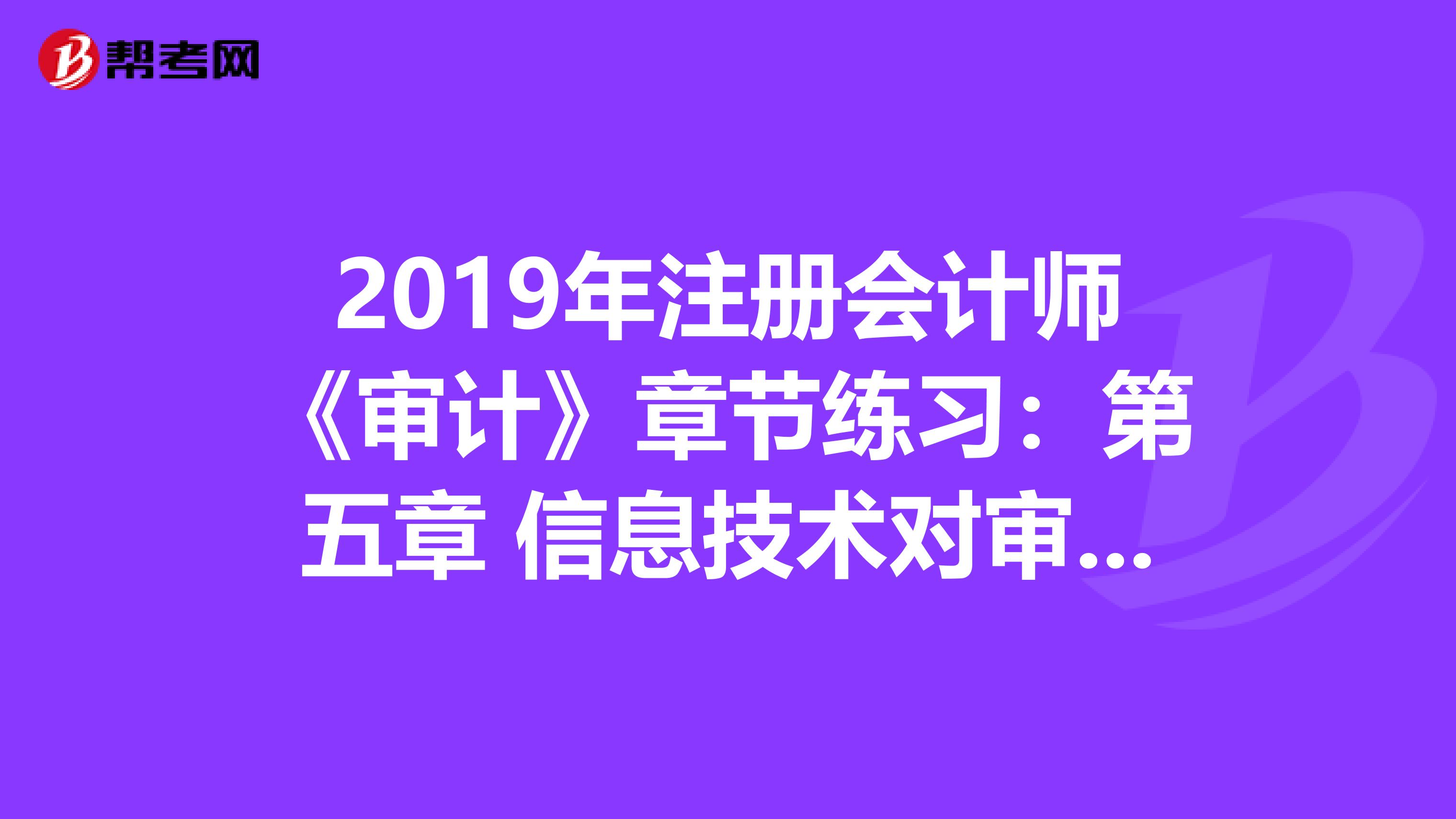 2019年注冊會計師《審計》章節練習：第五章 信息技術對審計的影響