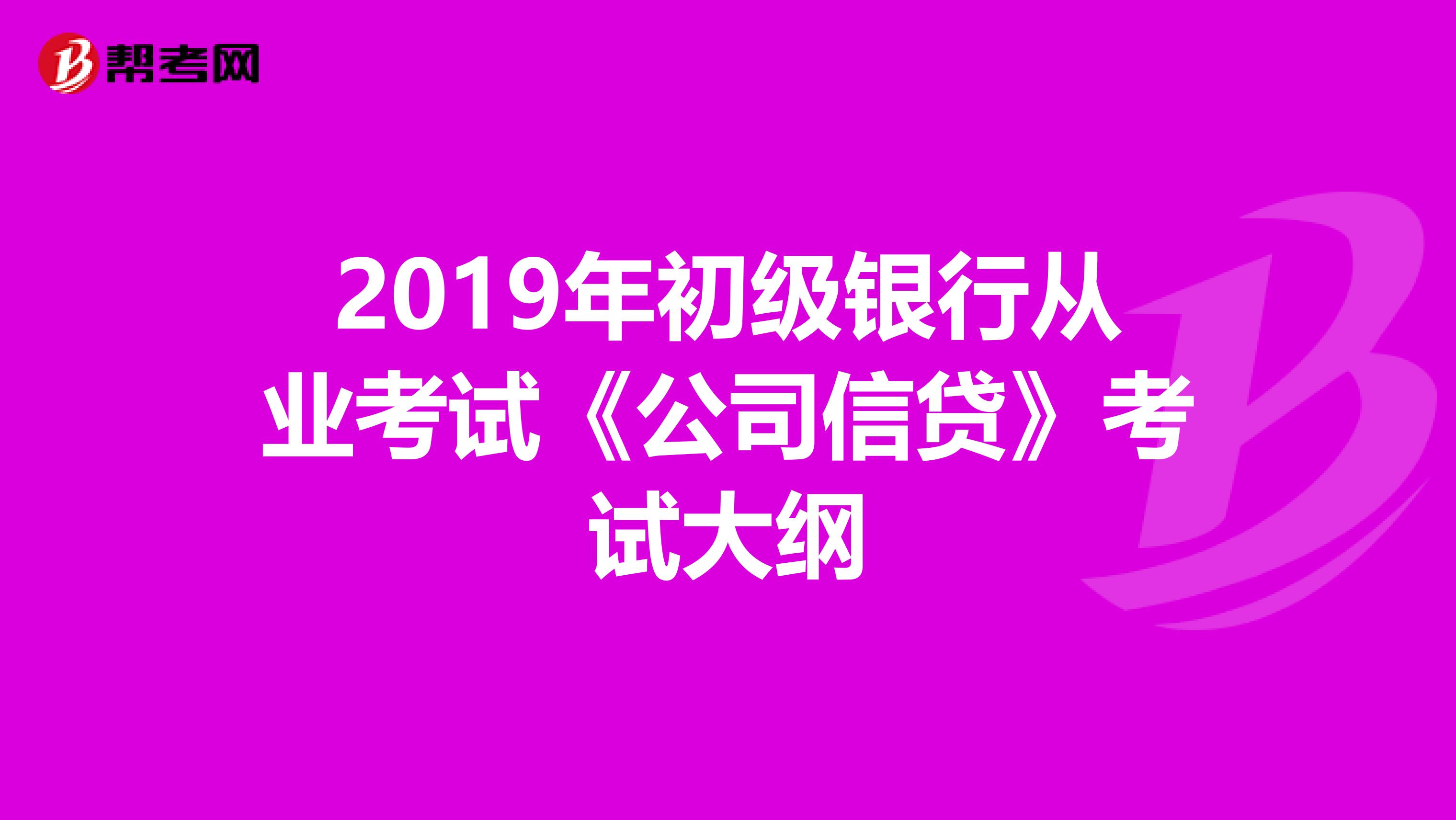 2019年初级银行从业考试《公司信贷》考试大纲