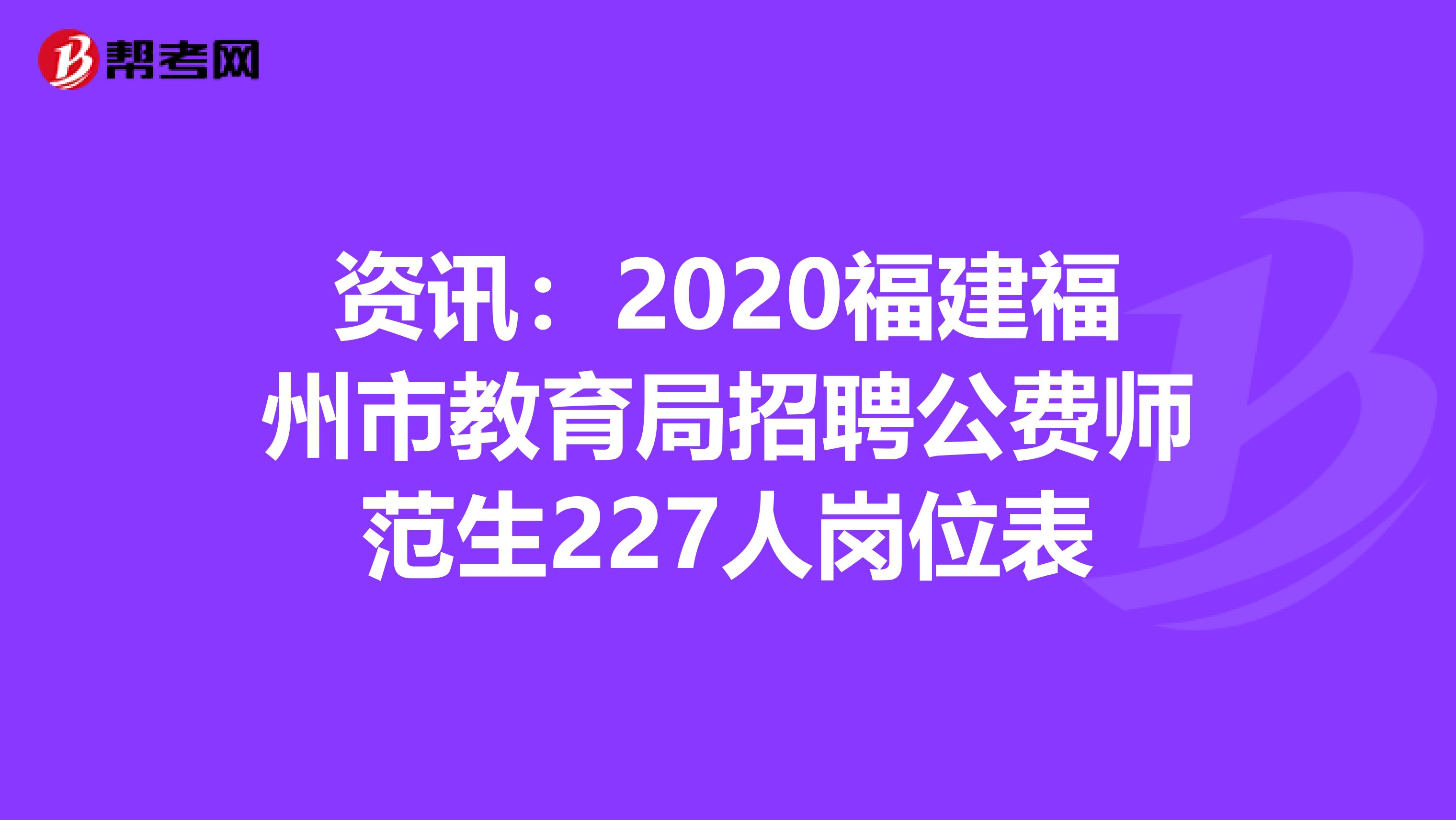 资讯：2020福建福州市教育局招聘公费师范生227人岗位表