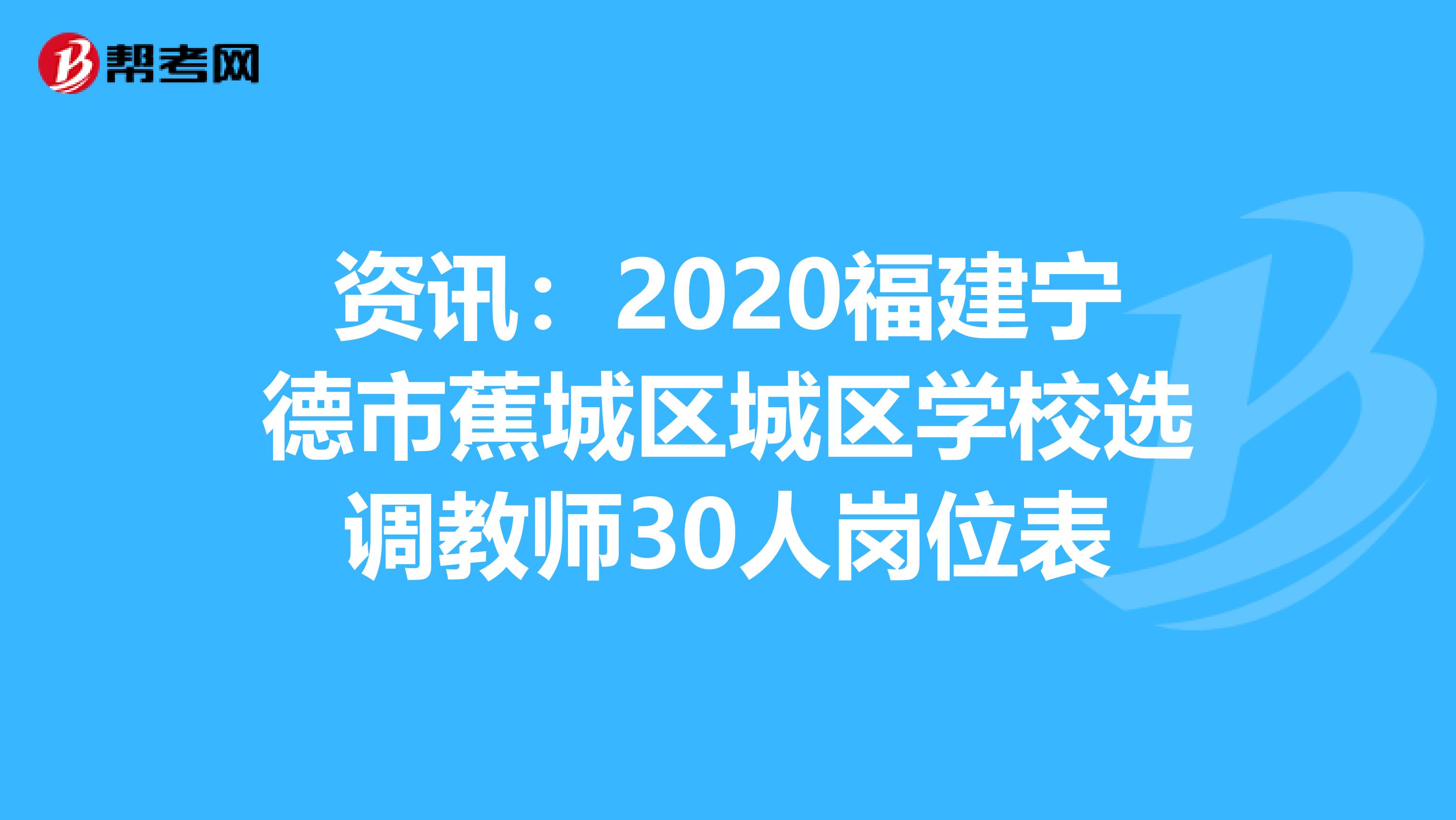 资讯：2020福建宁德市蕉城区城区学校选调教师30人岗位表