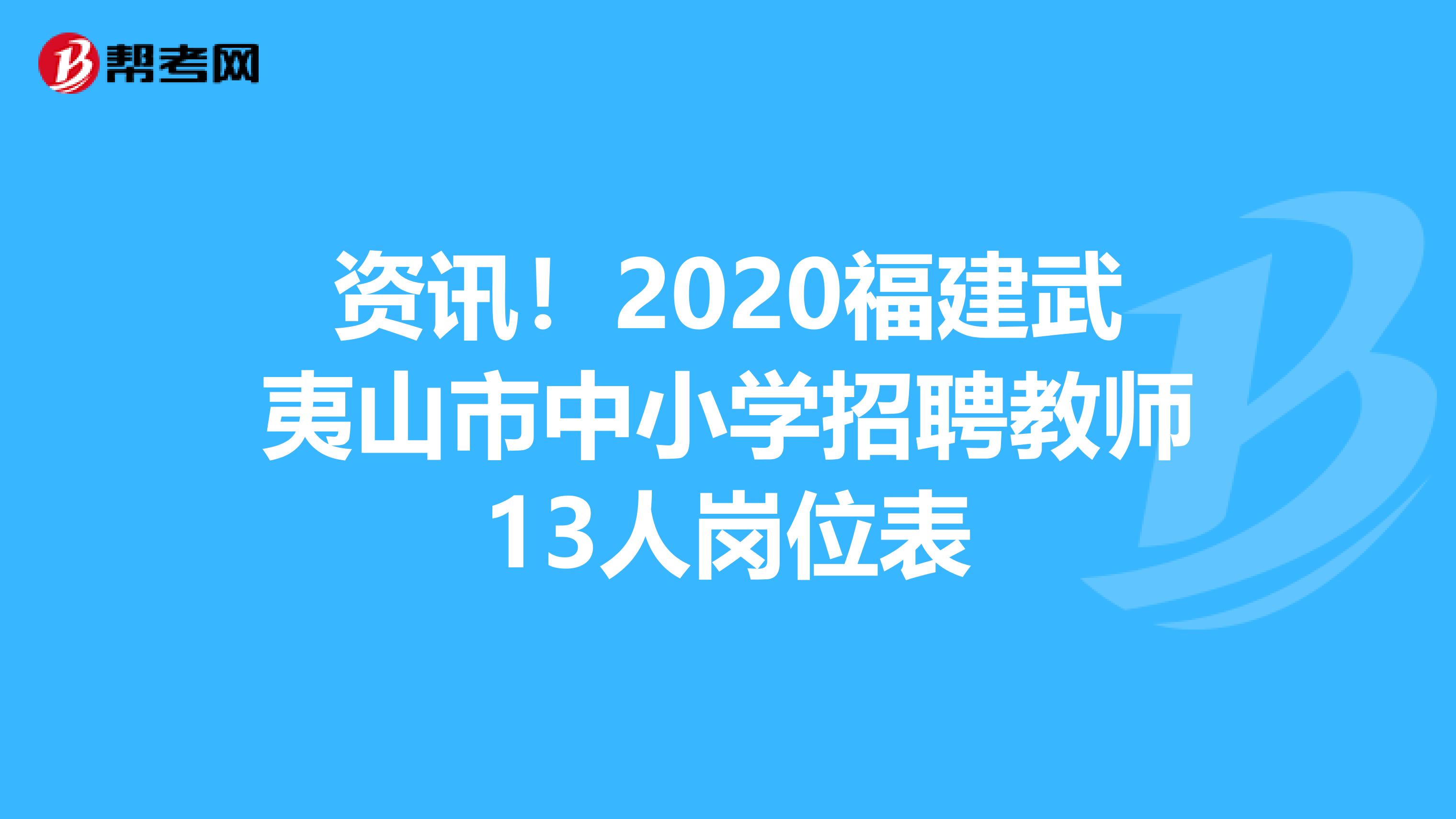 资讯！2020福建武夷山市中小学招聘教师13人岗位表