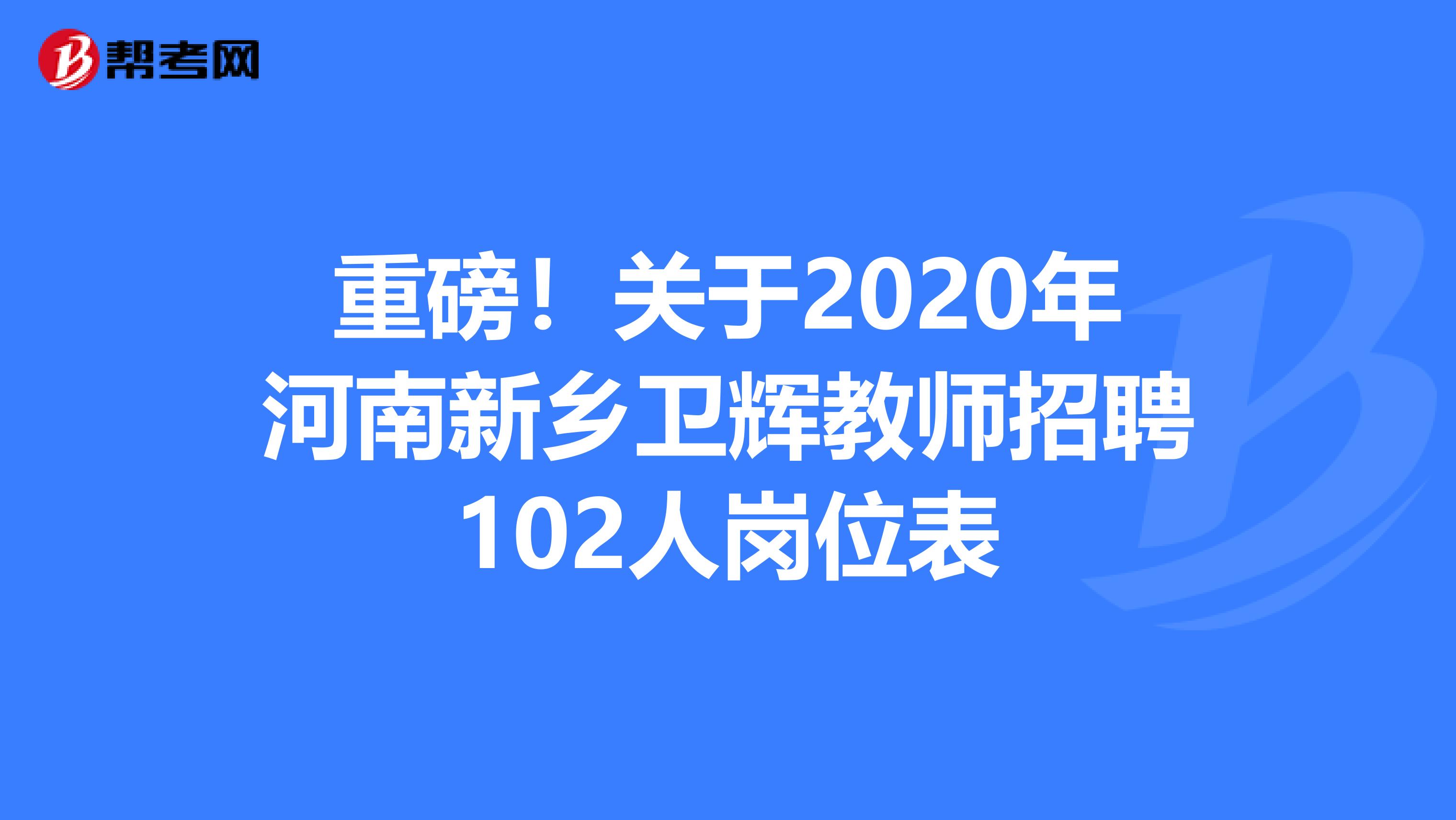 重磅！关于2020年河南新乡卫辉教师招聘102人岗位表