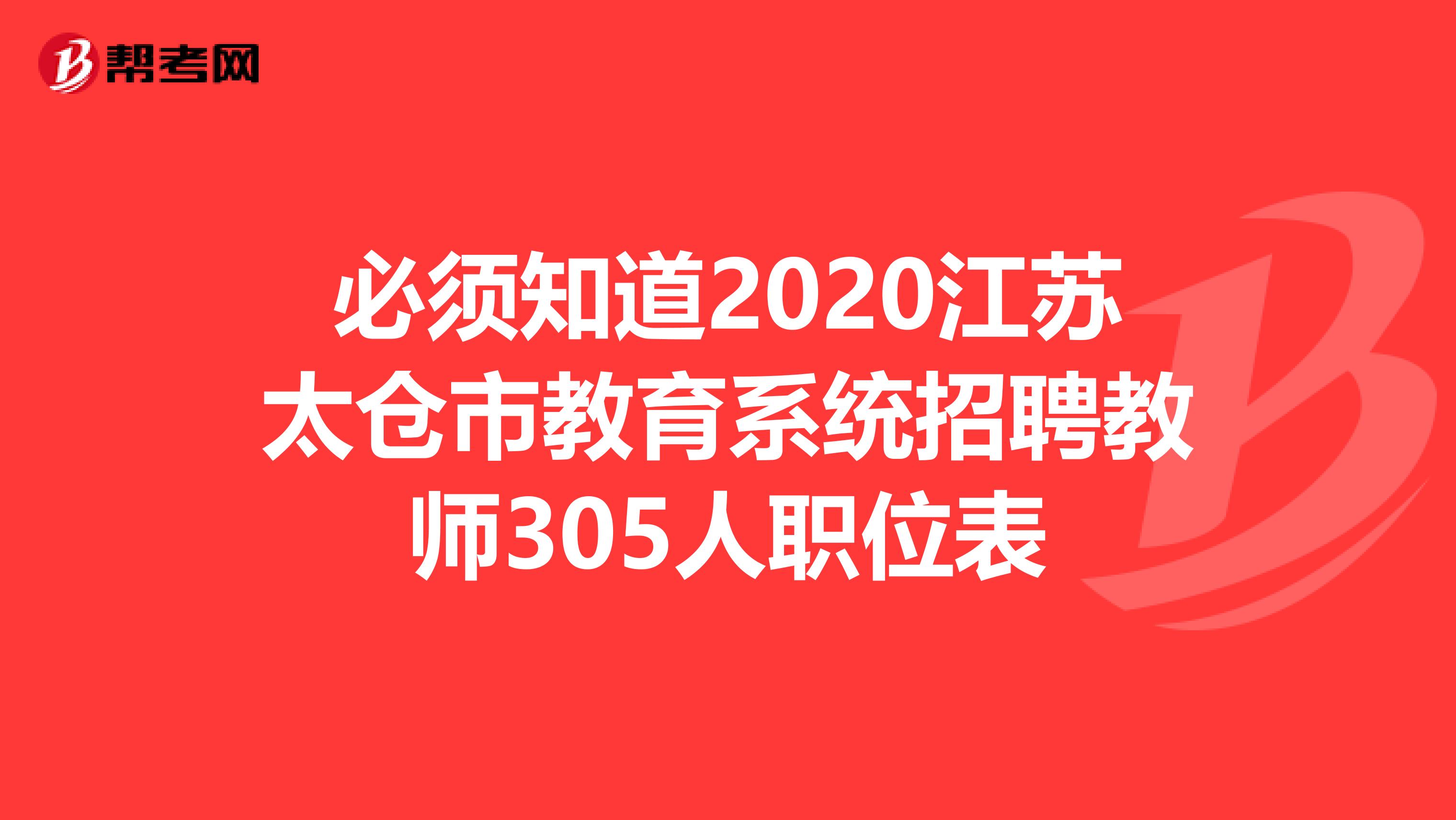 必须知道2020江苏太仓市教育系统招聘教师305人职位表