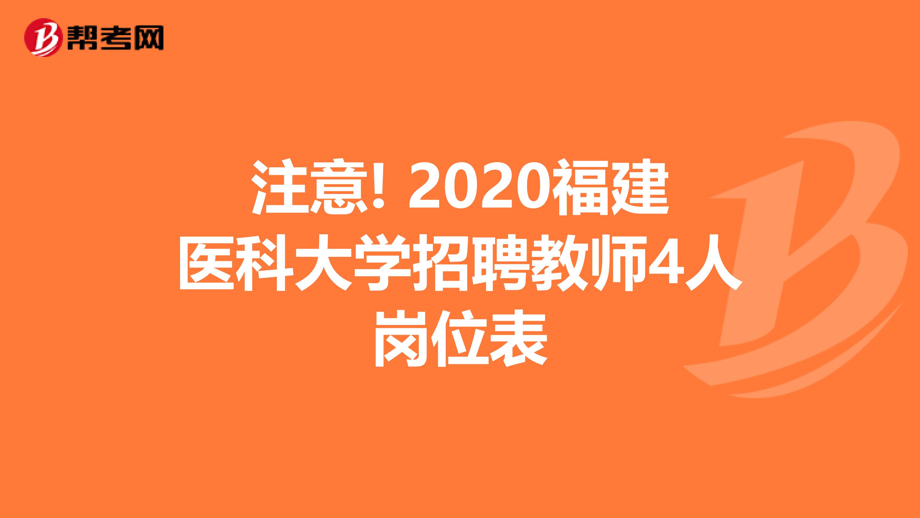 注意! 2020福建医科大学招聘教师4人岗位表