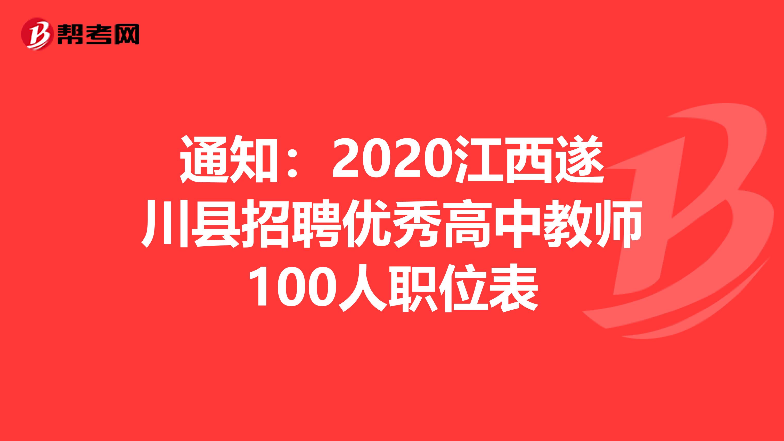 通知：2020江西遂川县招聘优秀高中教师100人职位表