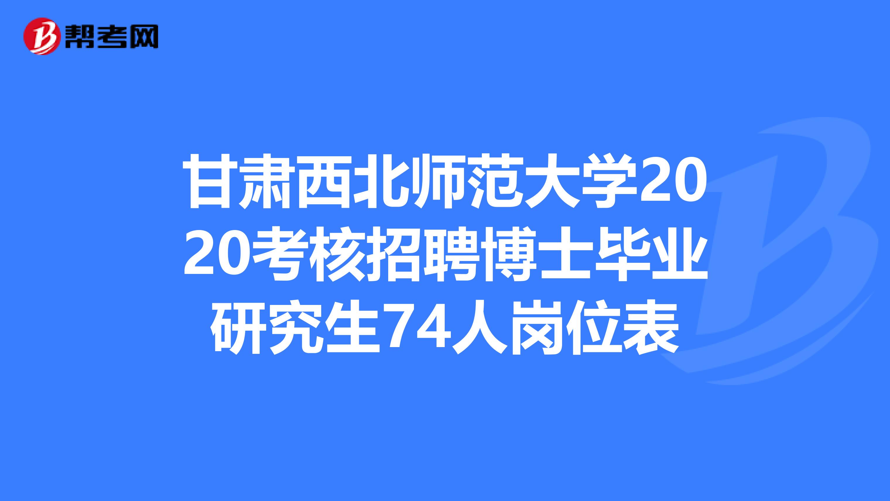 甘肃西北师范大学2020考核招聘博士毕业研究生74人岗位表