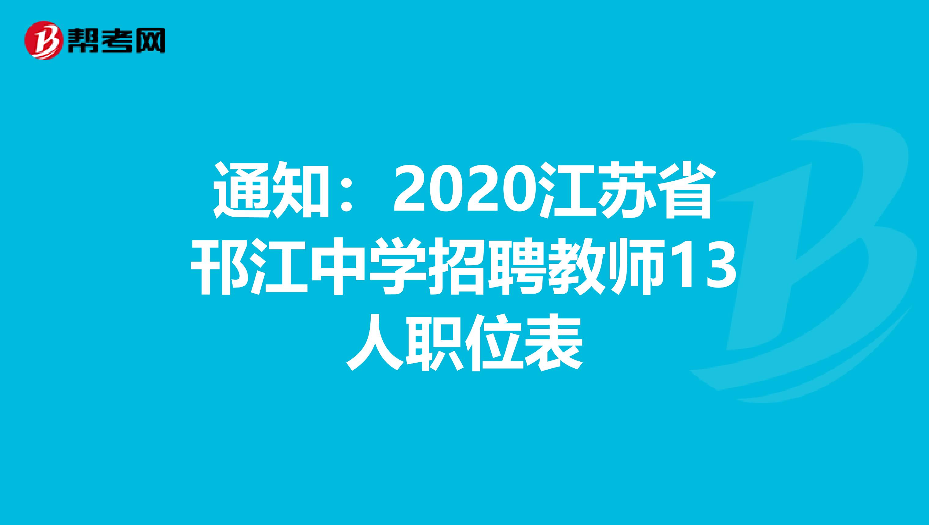 通知：2020江苏省邗江中学招聘教师13人职位表