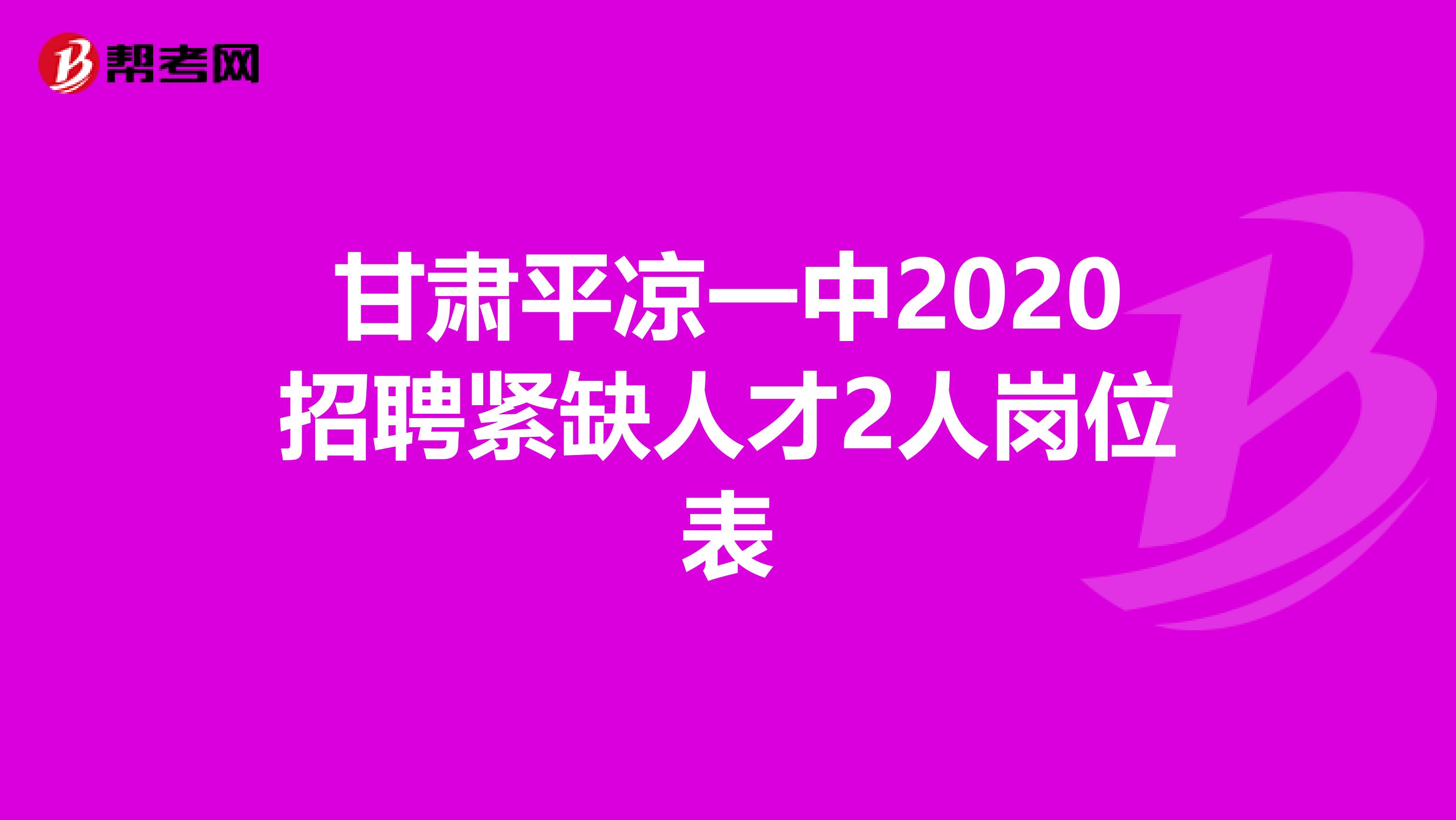 甘肃平凉一中2020招聘紧缺人才2人岗位表