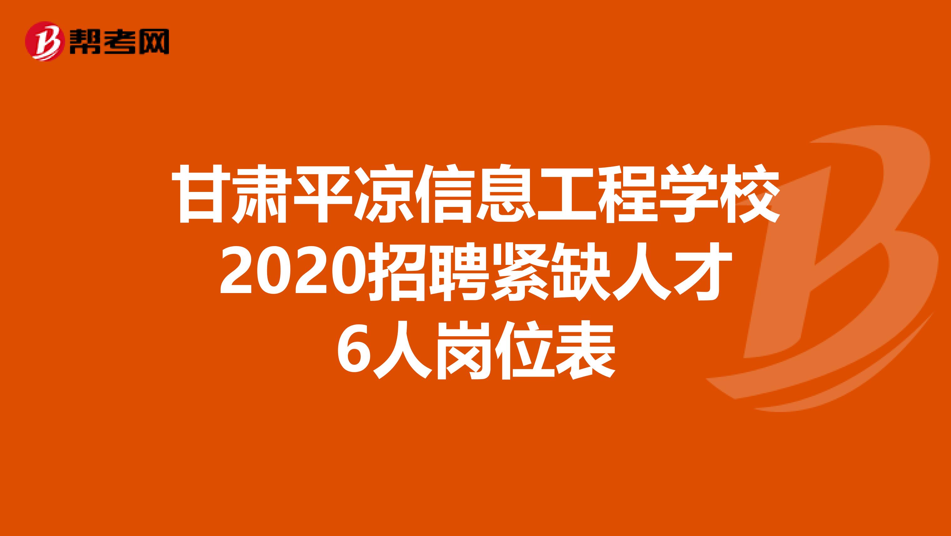 甘肃平凉信息工程学校2020招聘紧缺人才6人岗位表
