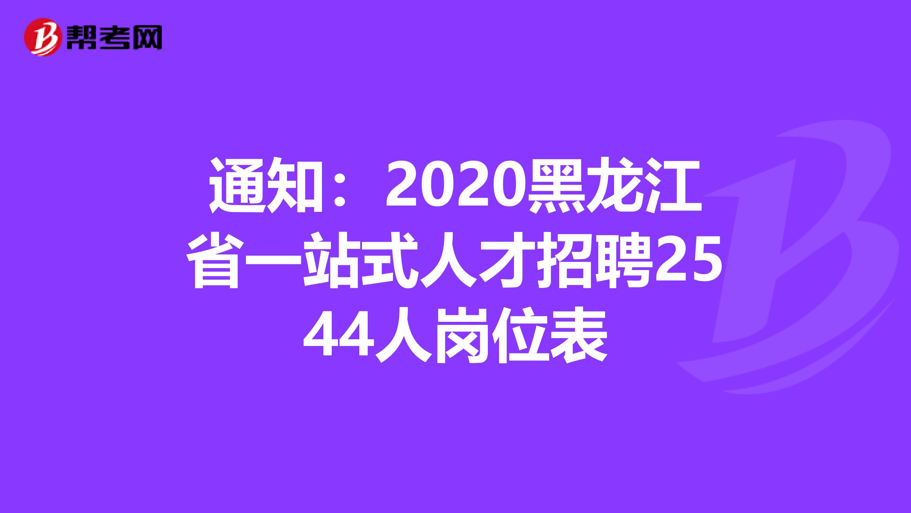 通知：2020黑龙江省一站式人才招聘2544人岗位表