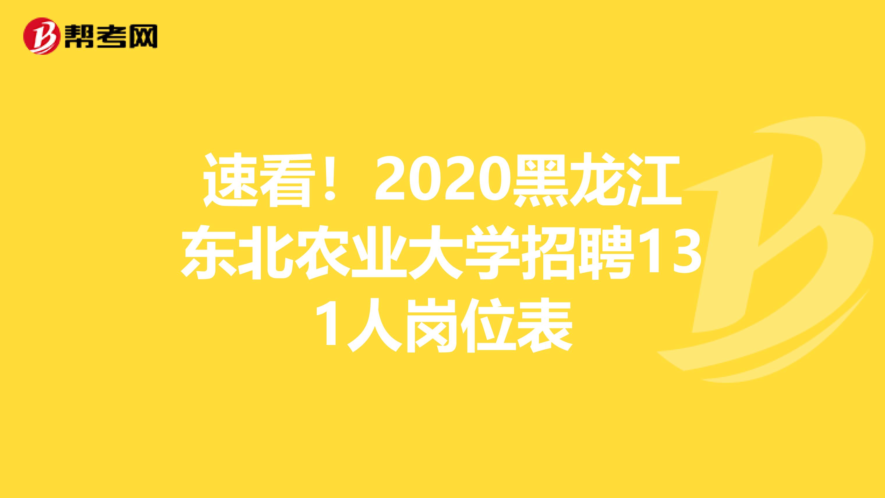 速看！2020黑龙江东北农业大学招聘131人岗位表