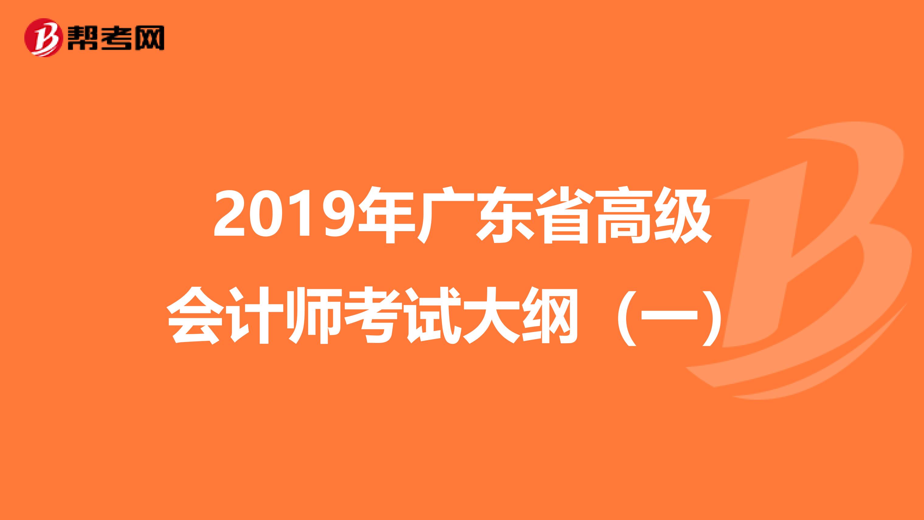 2019年广东省高级会计师考试大纲（一）