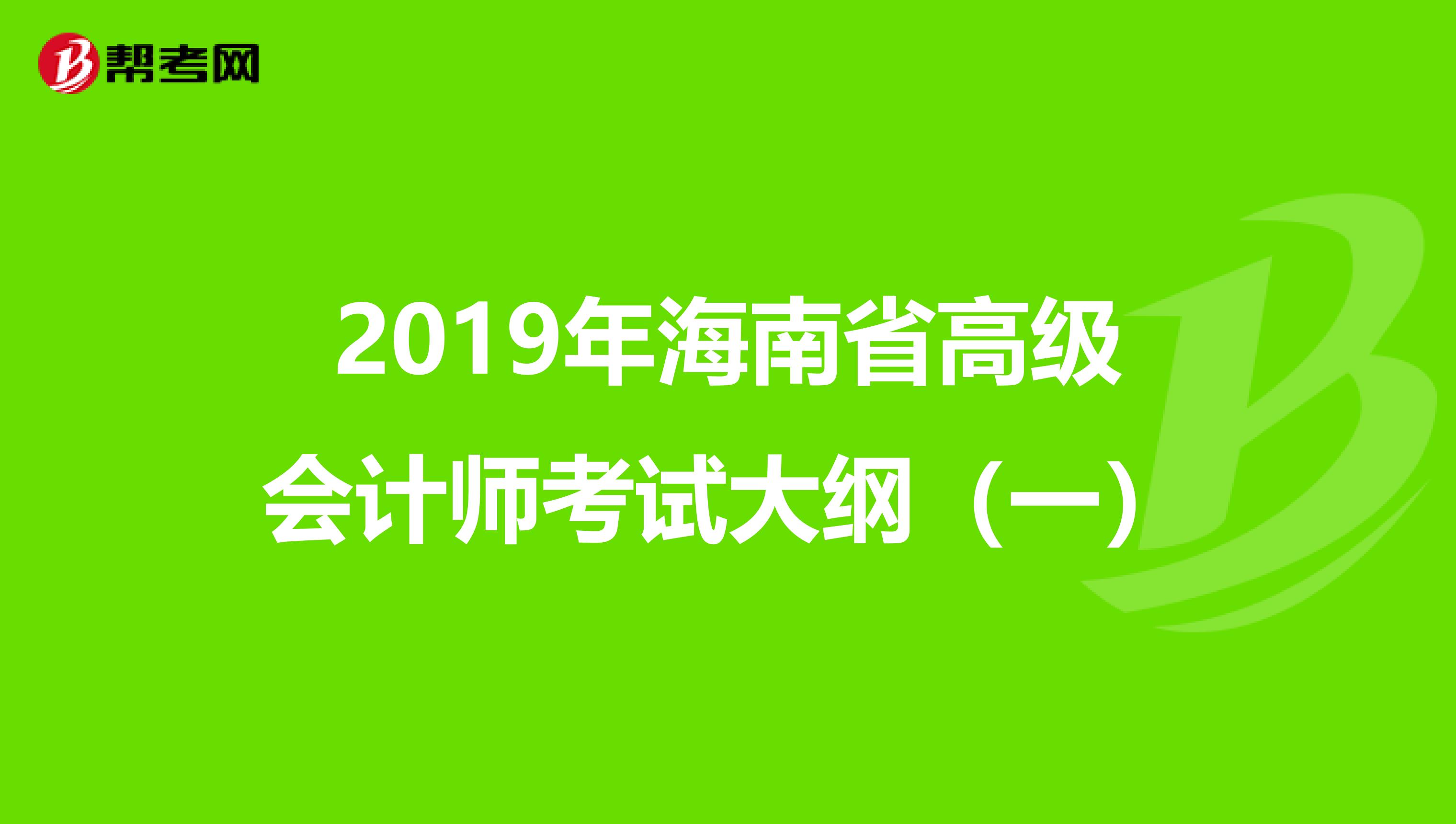 2019年海南省高级会计师考试大纲（一）