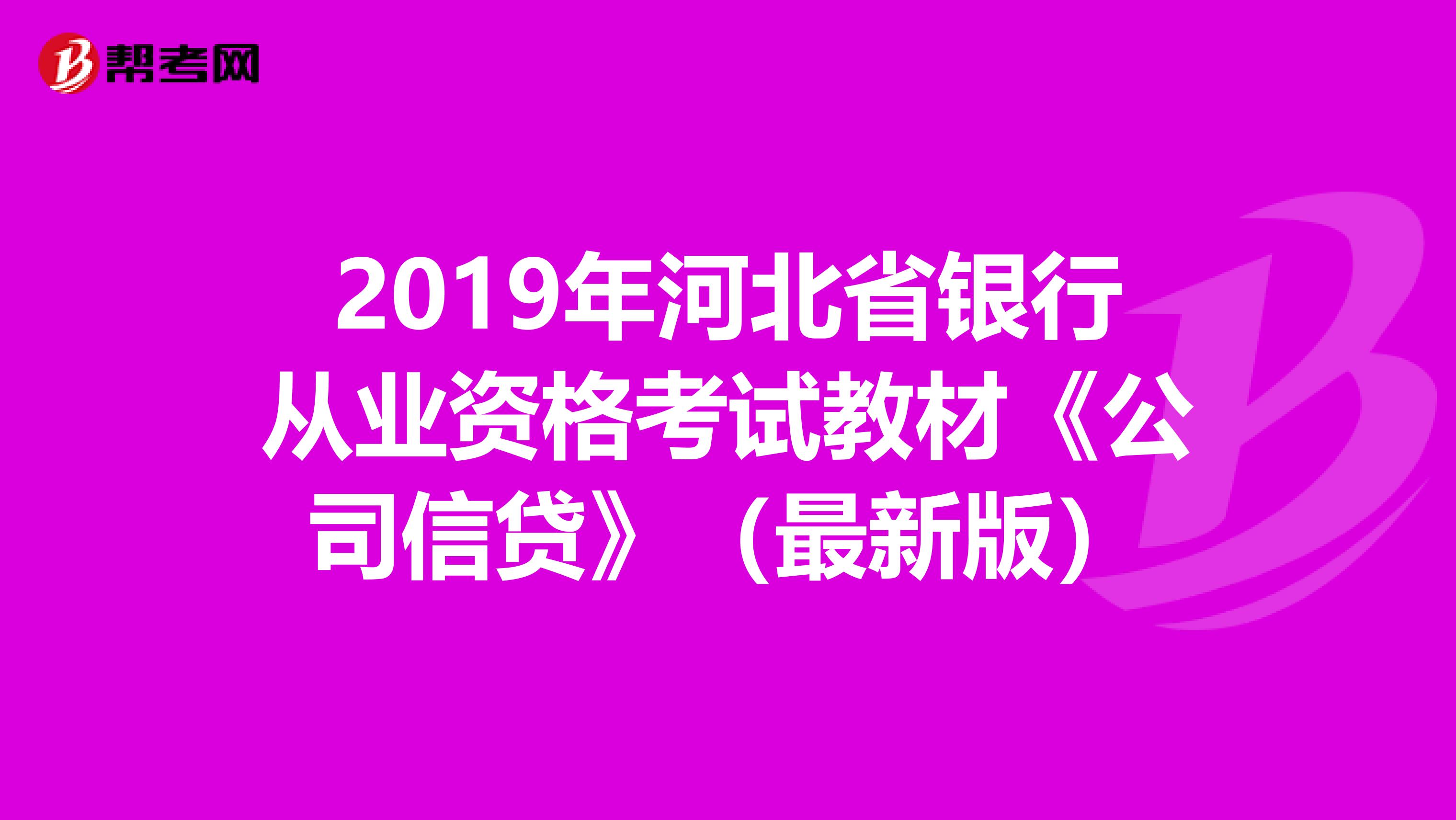 2019年河北省银行从业资格考试教材《公司信贷》（最新版）