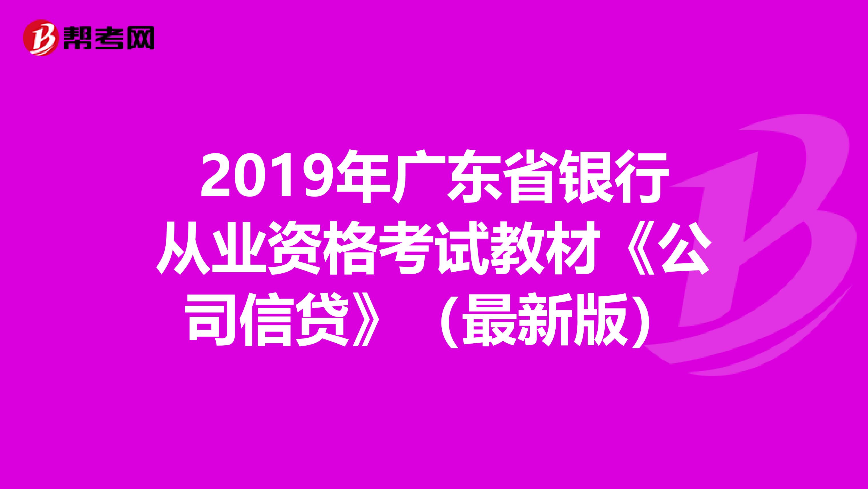 2019年广东省银行从业资格考试教材《公司信贷》（最新版）