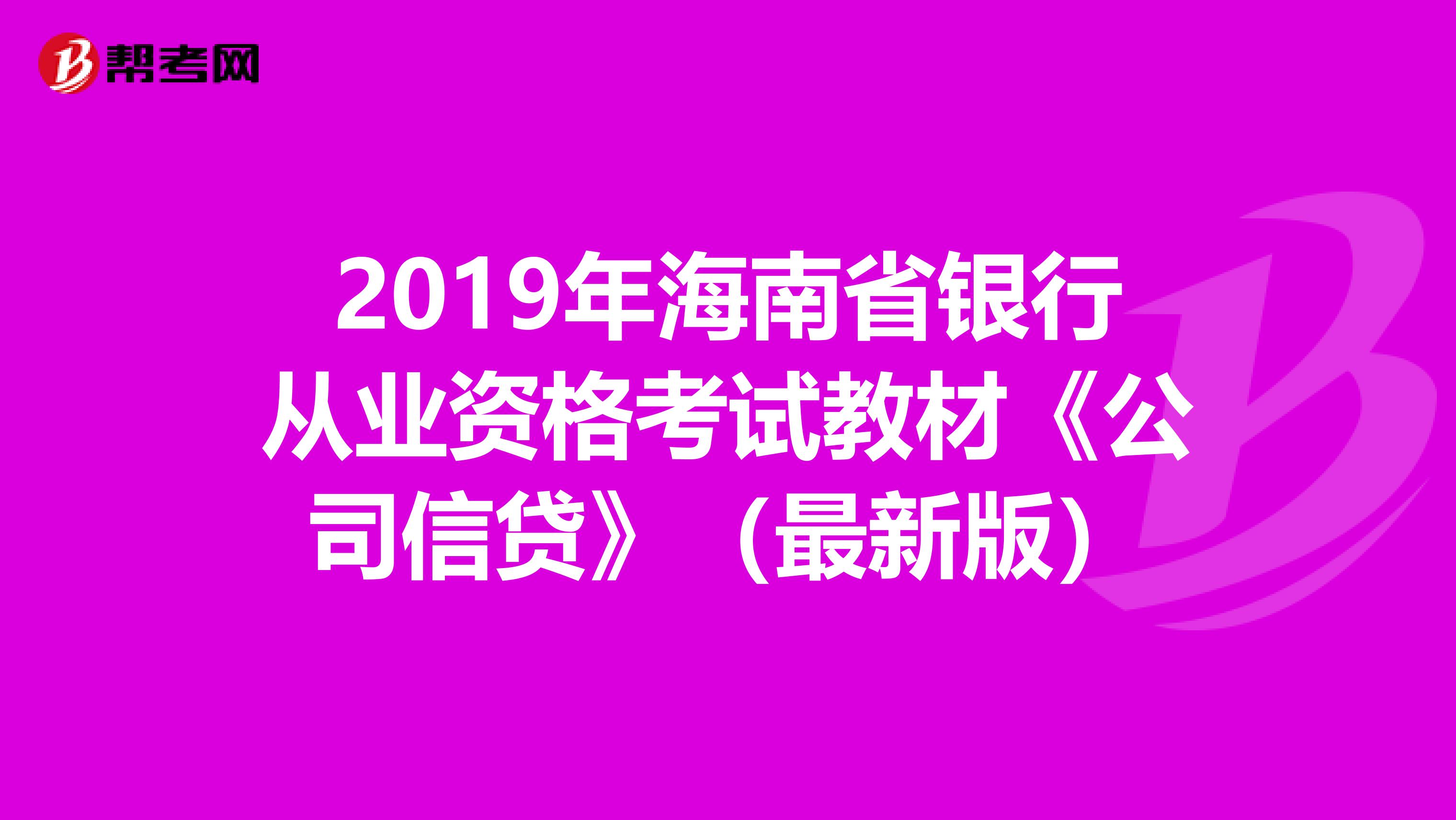 2019年海南省银行从业资格考试教材《公司信贷》（最新版）