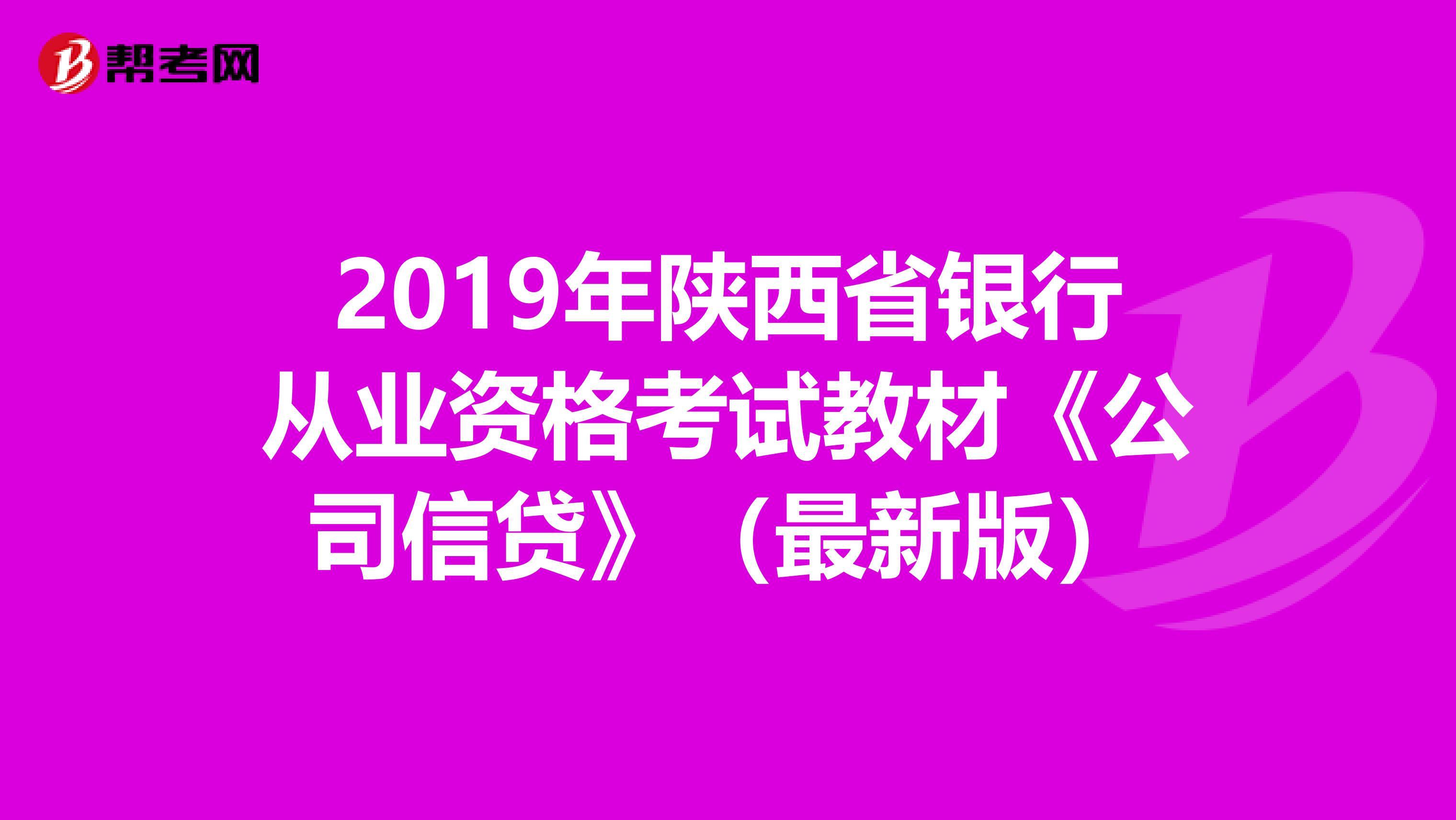 2019年陕西省银行从业资格考试教材《公司信贷》（最新版）