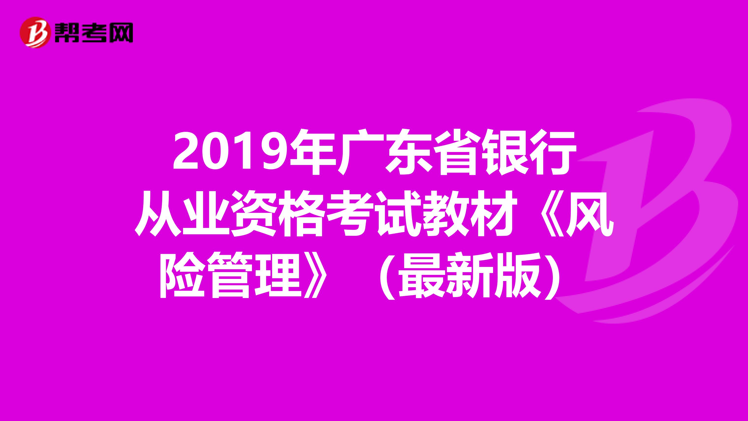 2019年广东省银行从业资格考试教材《风险管理》（最新版）