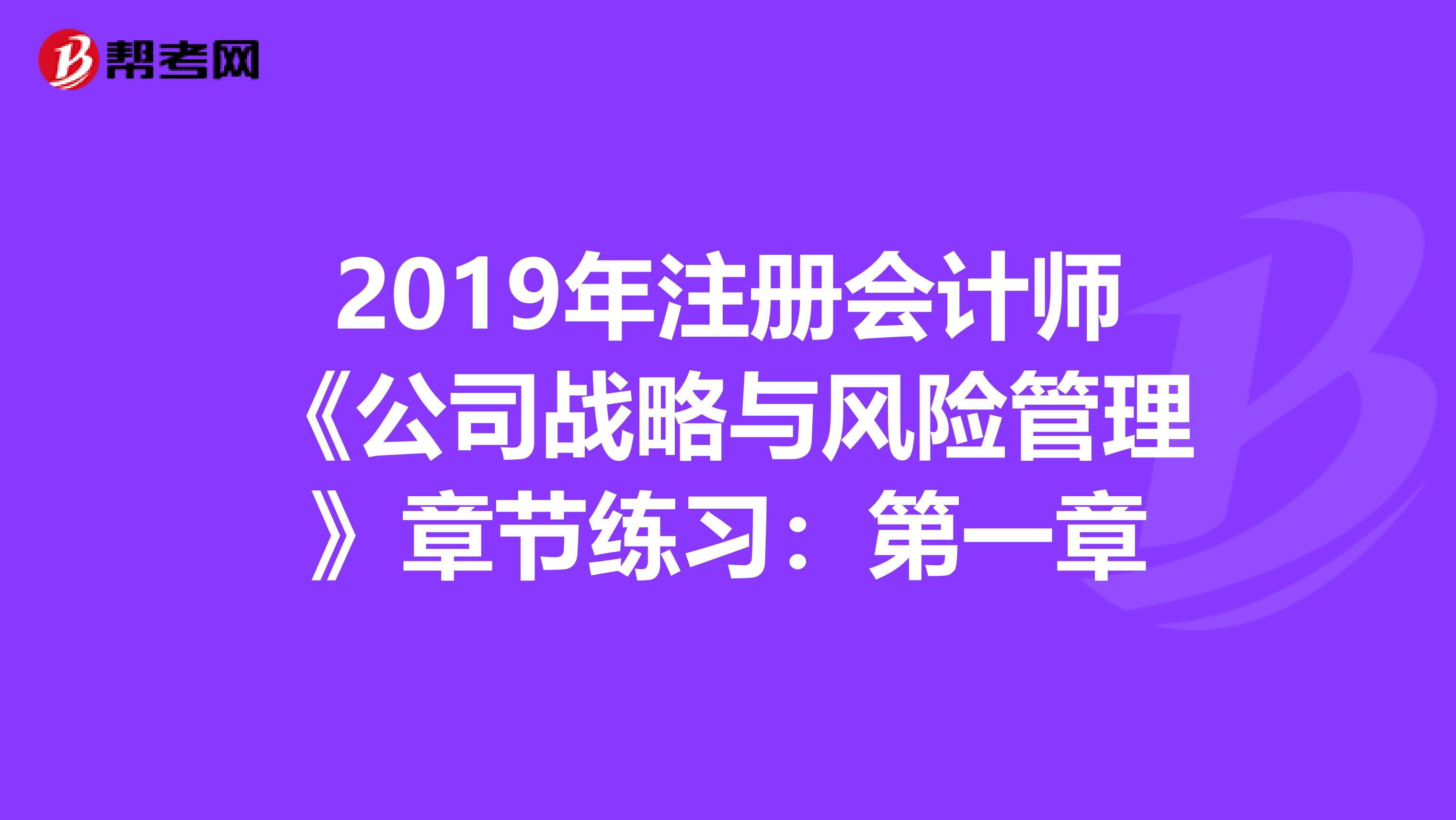 2019年注册会计师《公司战略与风险管理》章节练习：第一章