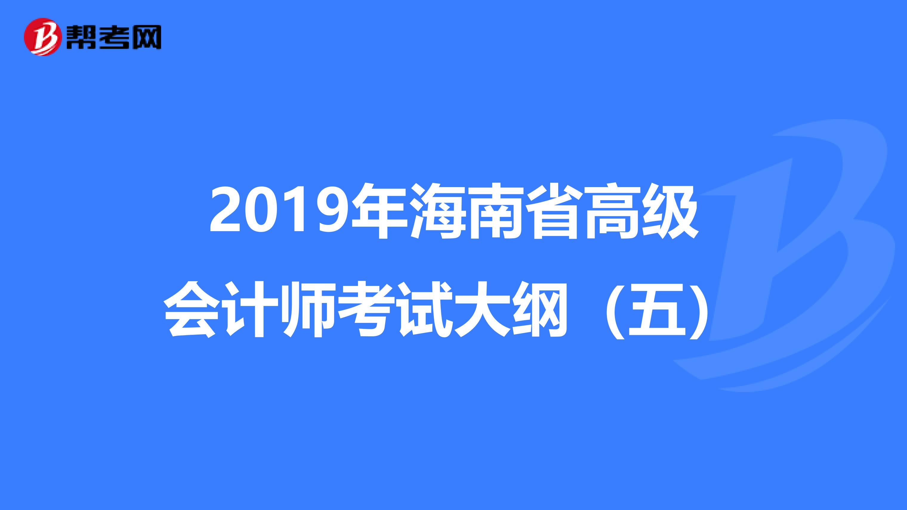 2019年海南省高级会计师考试大纲（五）