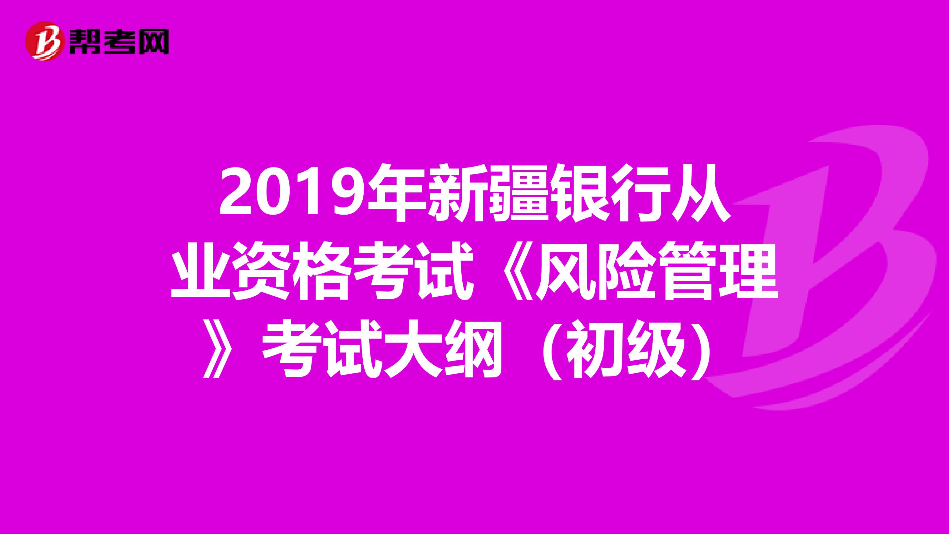 2019年新疆银行从业资格考试《风险管理》考试大纲（初级）