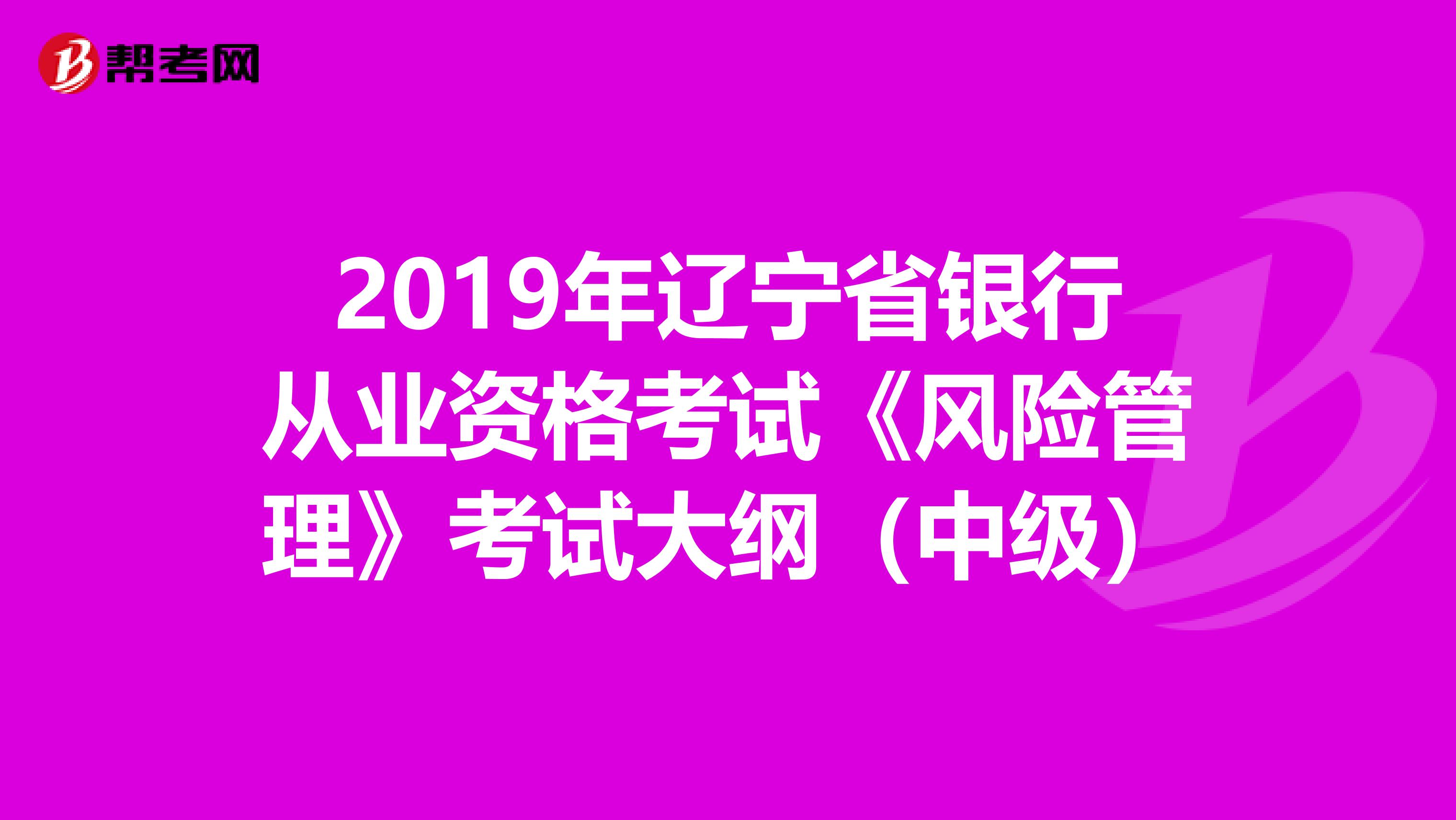 2019年辽宁省银行从业资格考试《风险管理》考试大纲（中级）