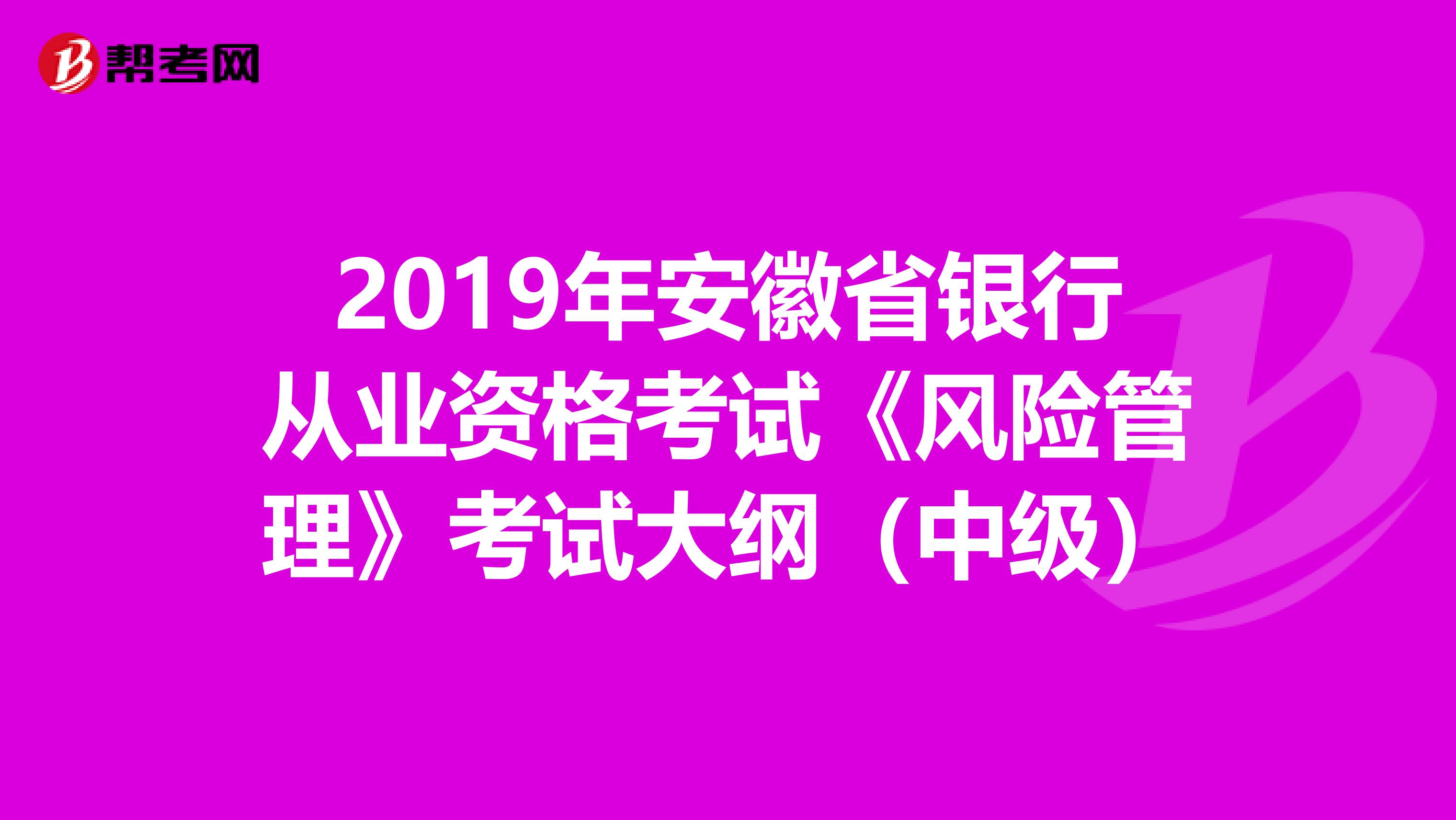 2019年安徽省银行从业资格考试《风险管理》考试大纲（中级）