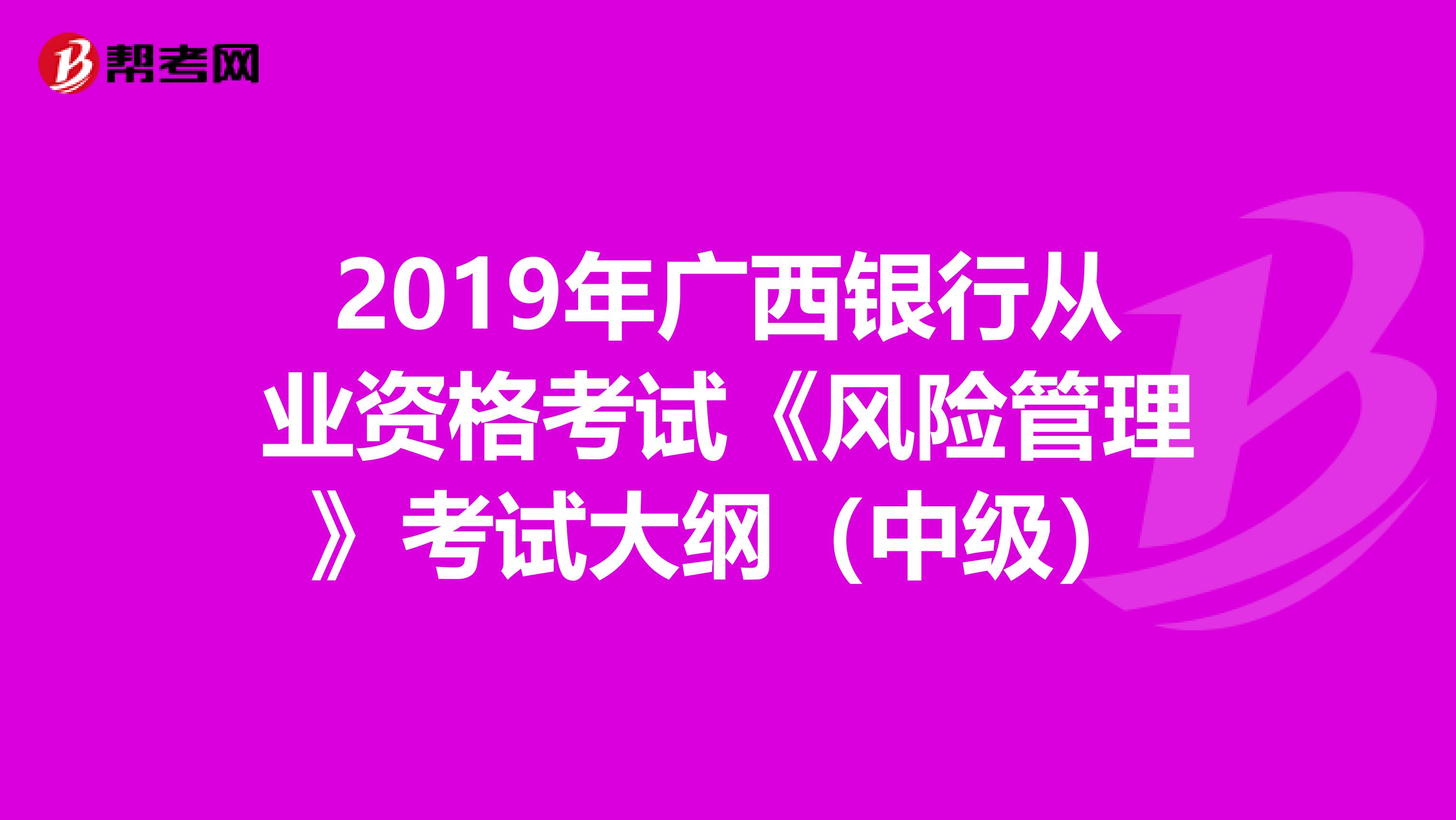 2019年广西银行从业资格考试《风险管理》考试大纲（中级）