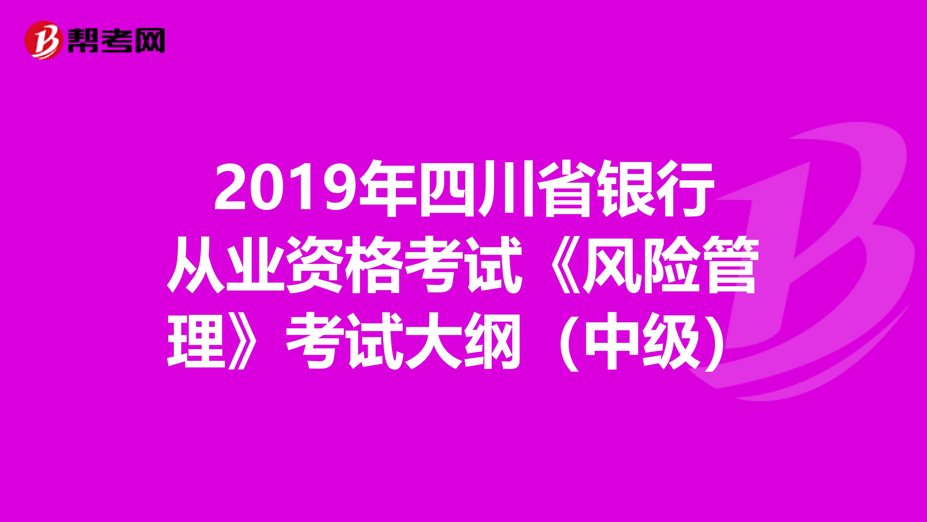 2019年四川省银行从业资格考试《风险管理》考试大纲（中级）