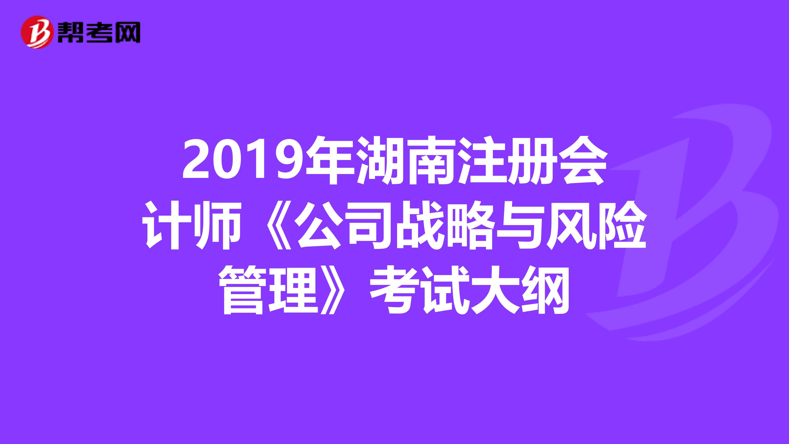 2019年湖南注册会计师《公司战略与风险管理》考试大纲