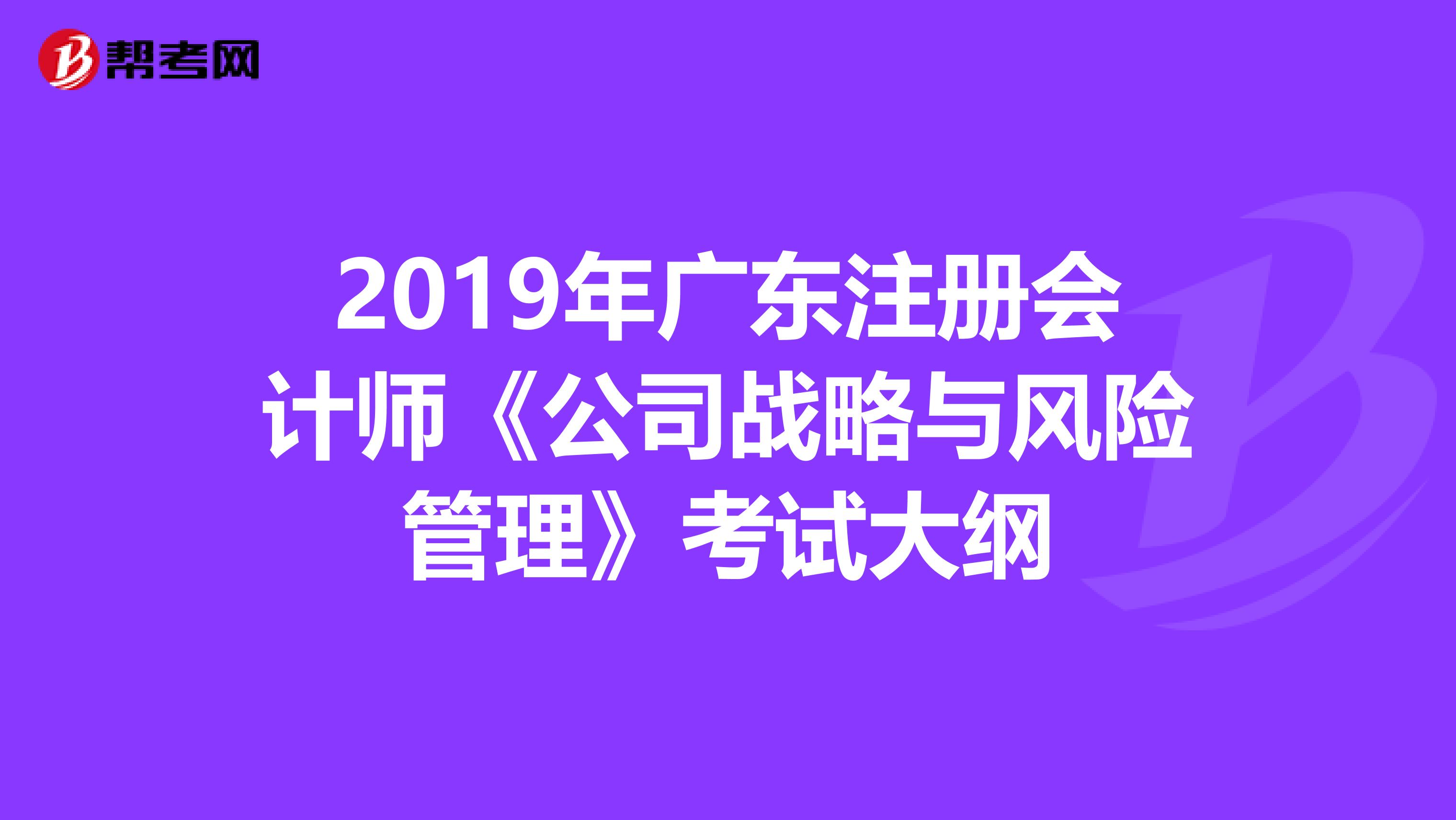 2019年广东注册会计师《公司战略与风险管理》考试大纲