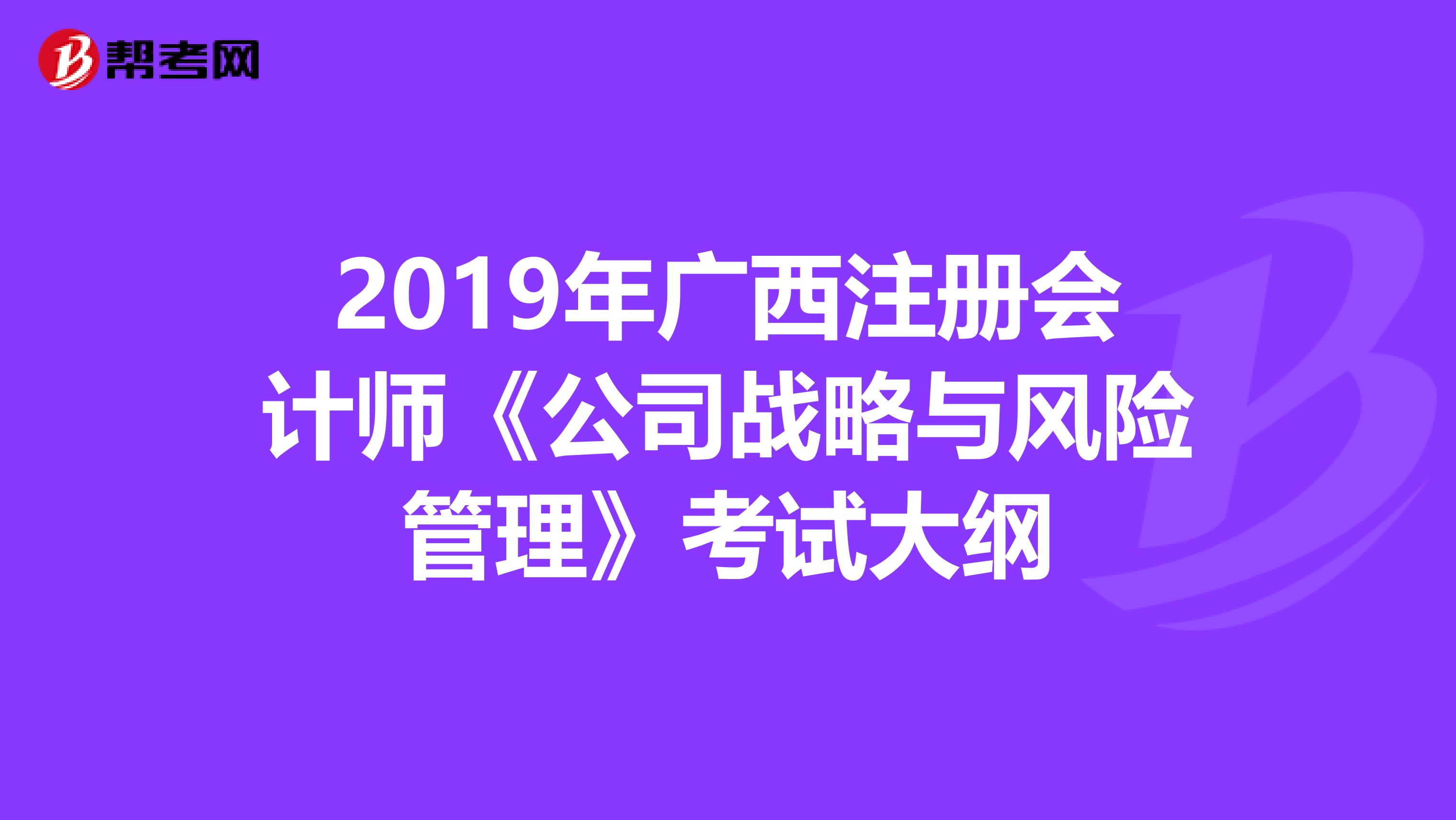 2019年广西注册会计师《公司战略与风险管理》考试大纲