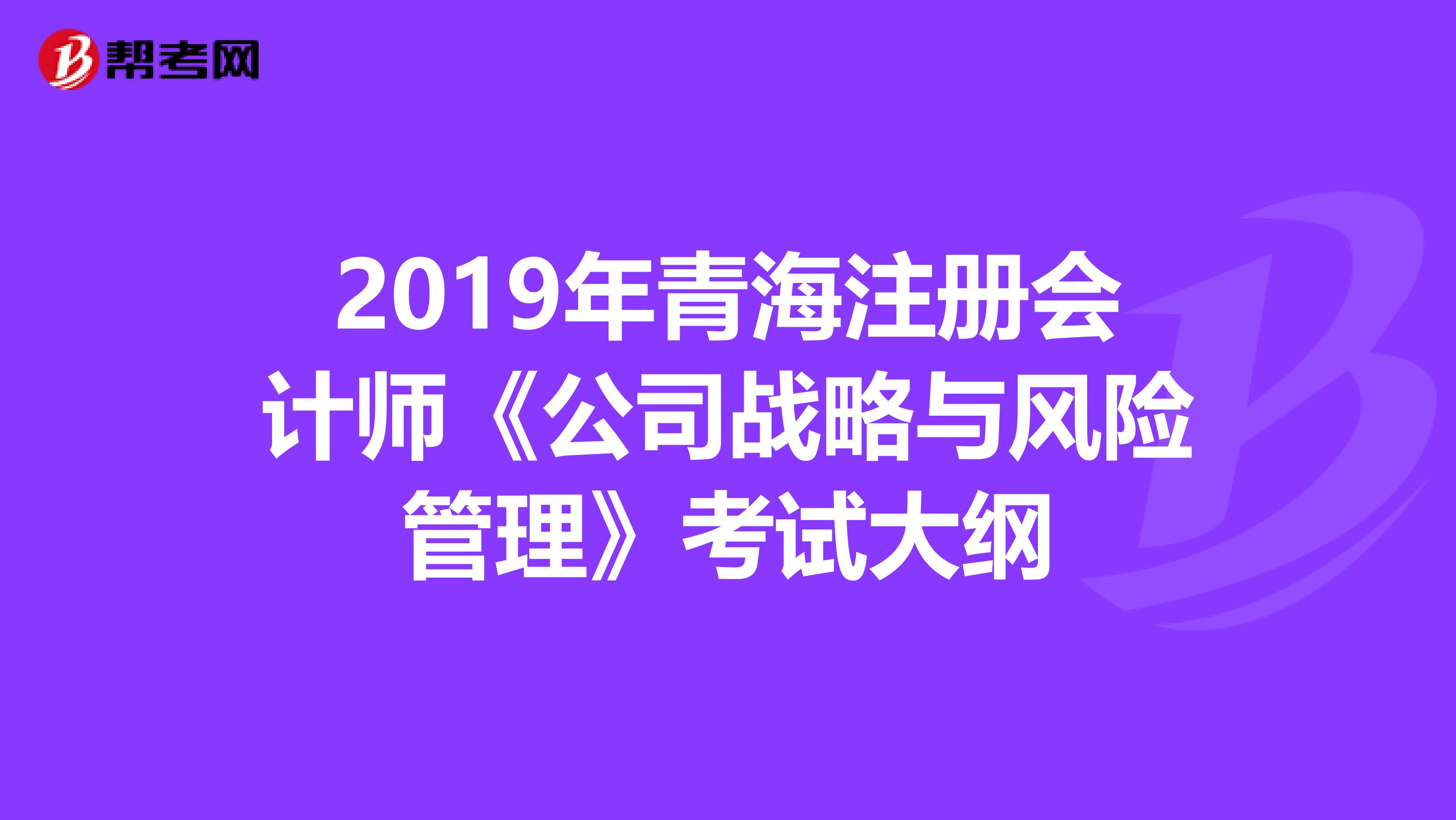 2019年青海注册会计师《公司战略与风险管理》考试大纲