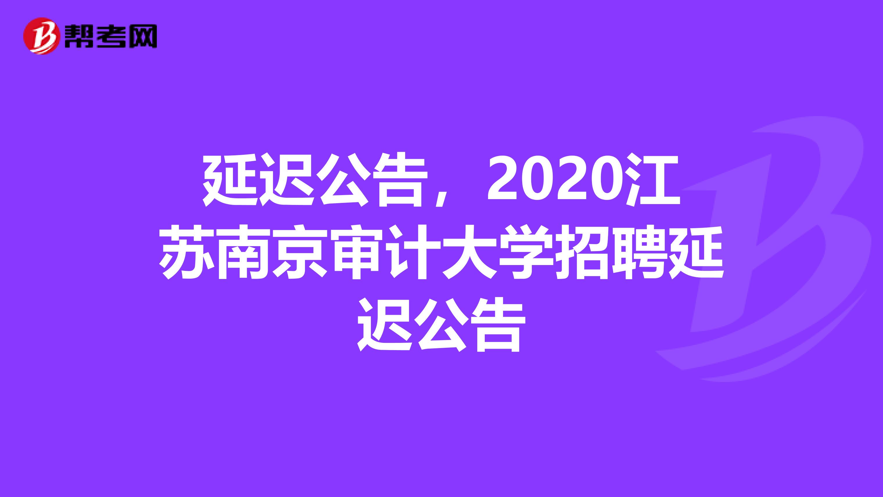 延迟公告，2020江苏南京审计大学招聘延迟公告