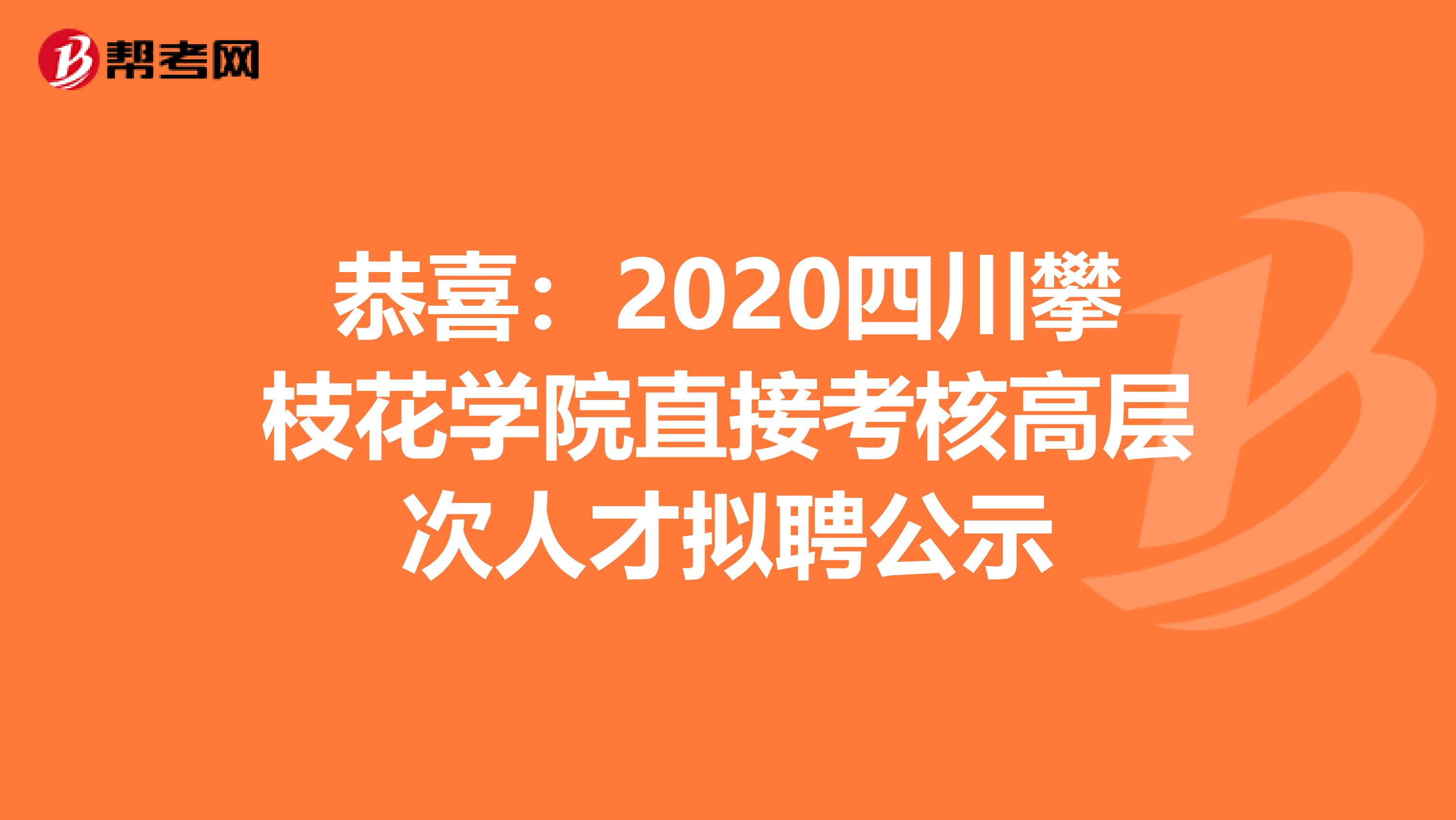 恭喜：2020四川攀枝花学院直接考核高层次人才拟聘公示