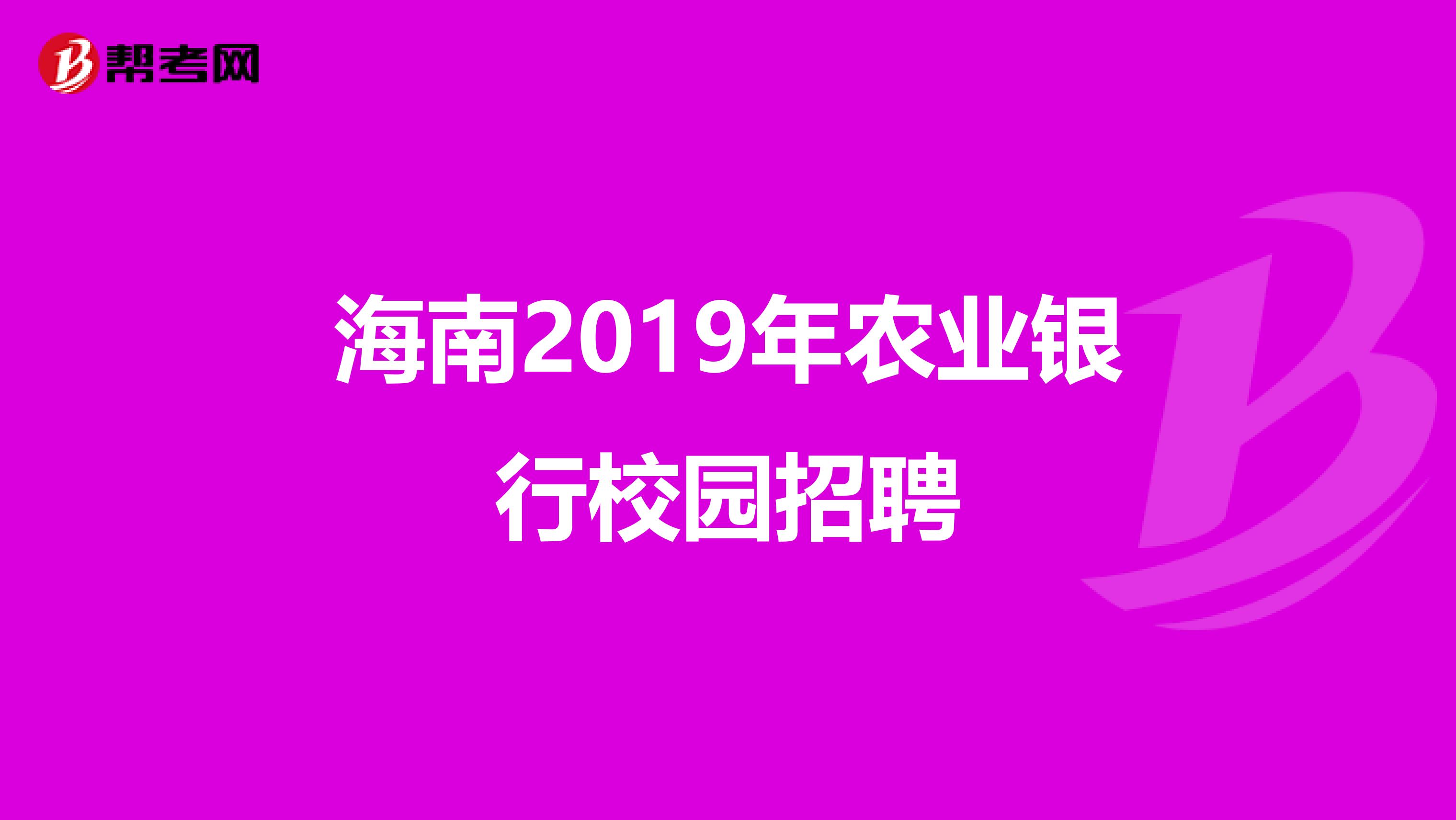 海南2019年农业银行校园招聘