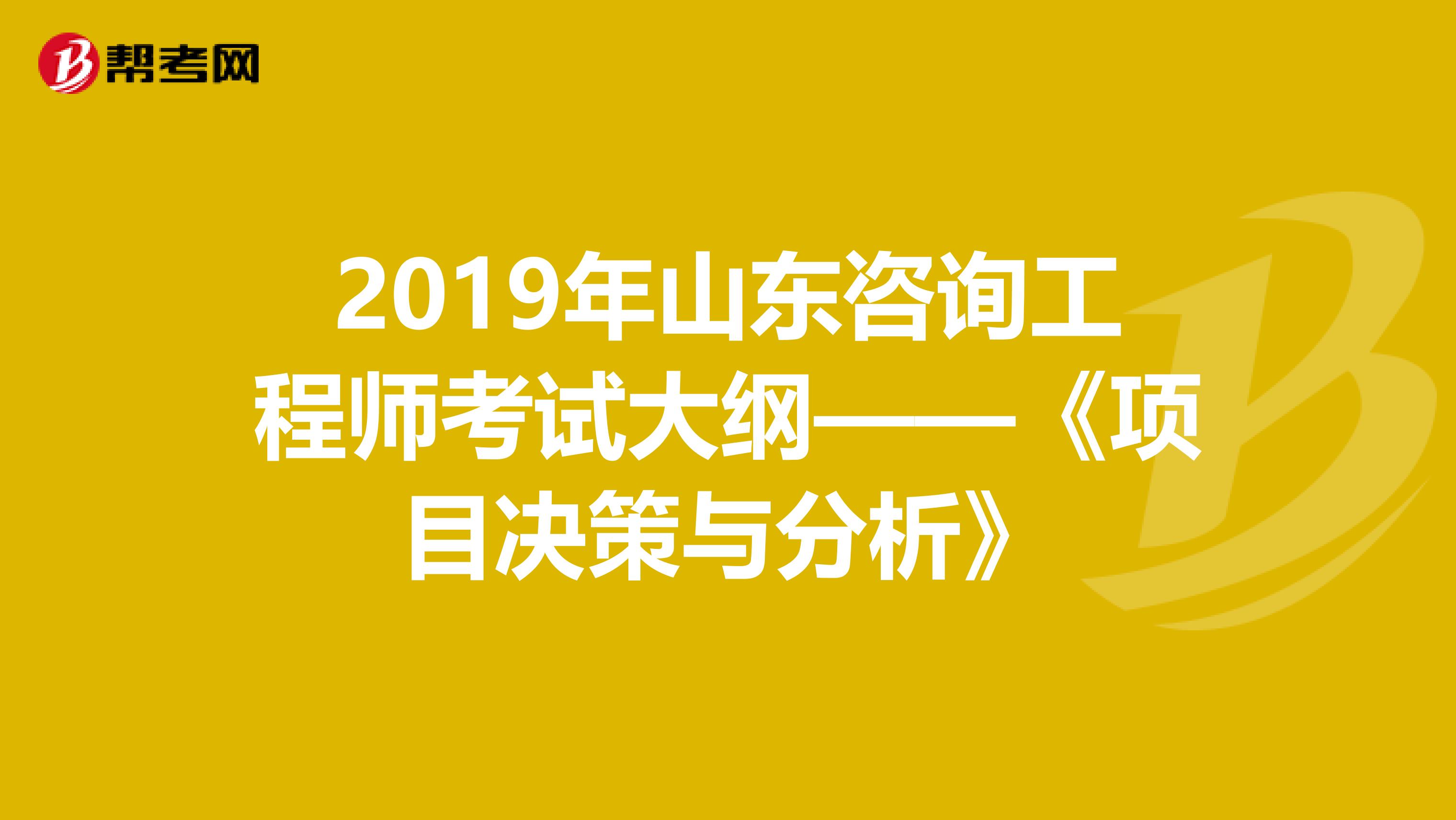 2019年山东咨询工程师考试大纲——《项目决策与分析》
