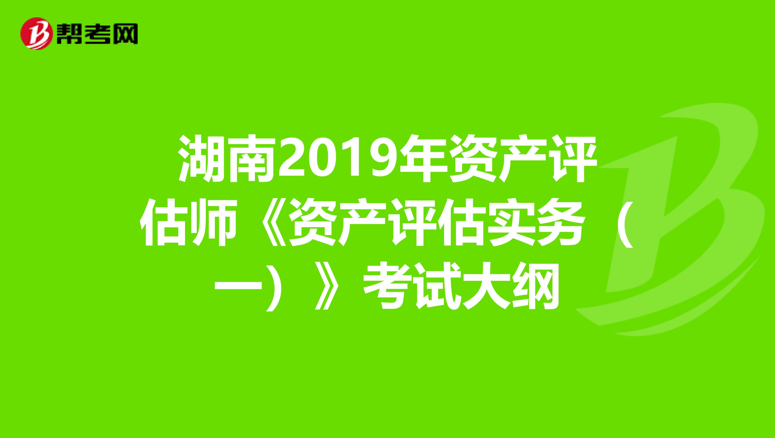 湖南2019年资产评估师《资产评估实务（一）》考试大纲