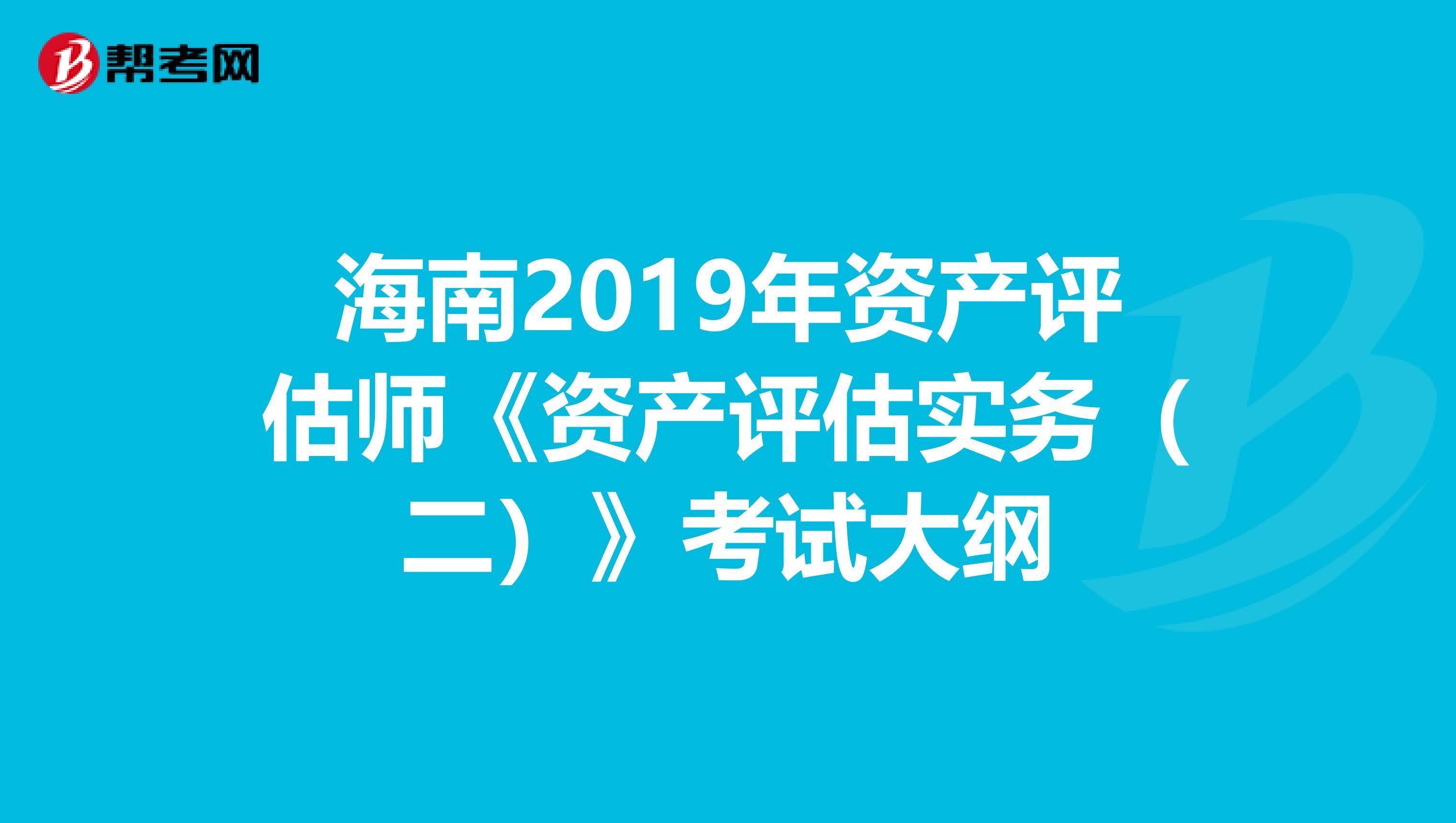 海南2019年资产评估师《资产评估实务（二）》考试大纲