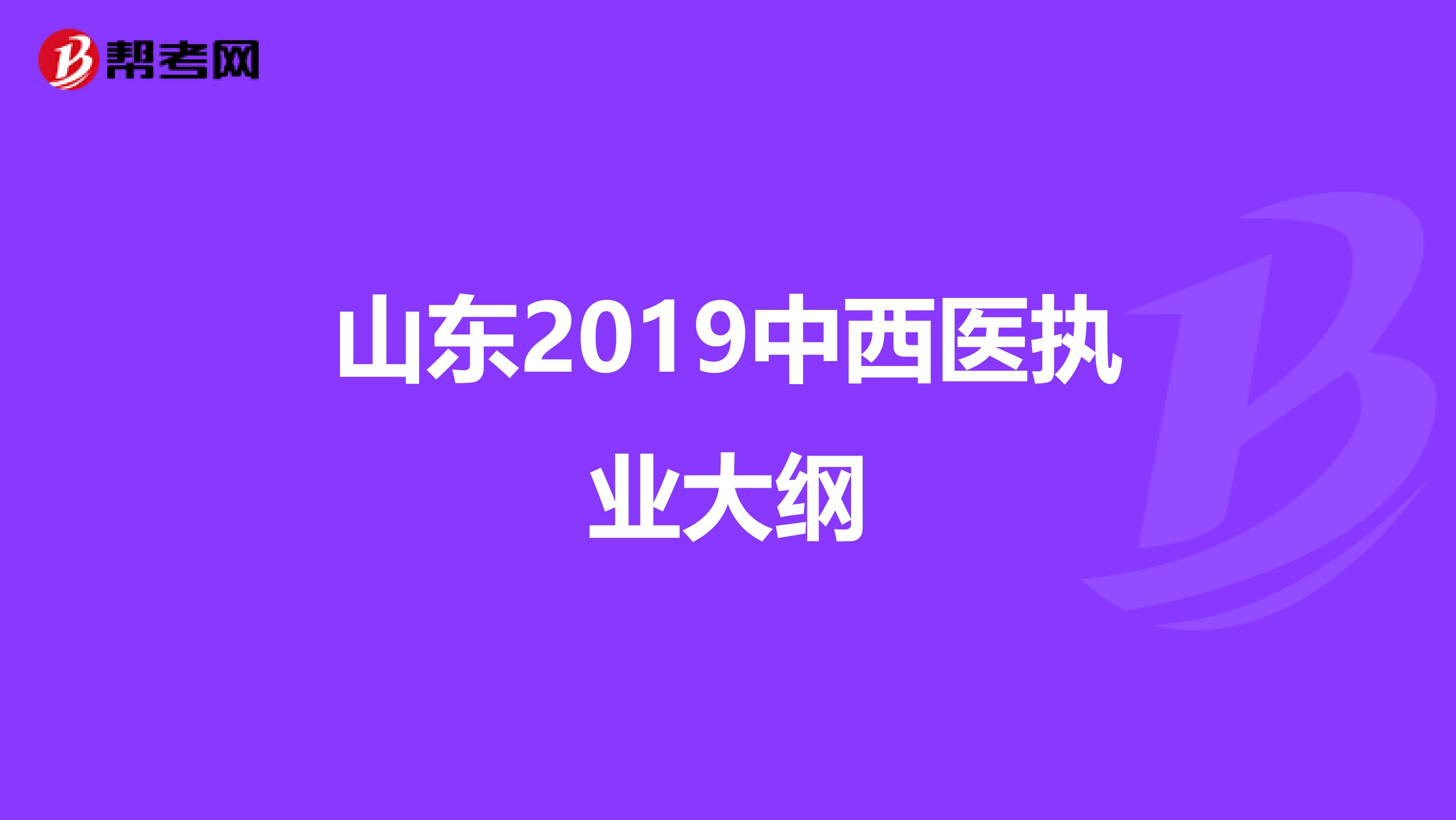 山东2019中西医执业大纲