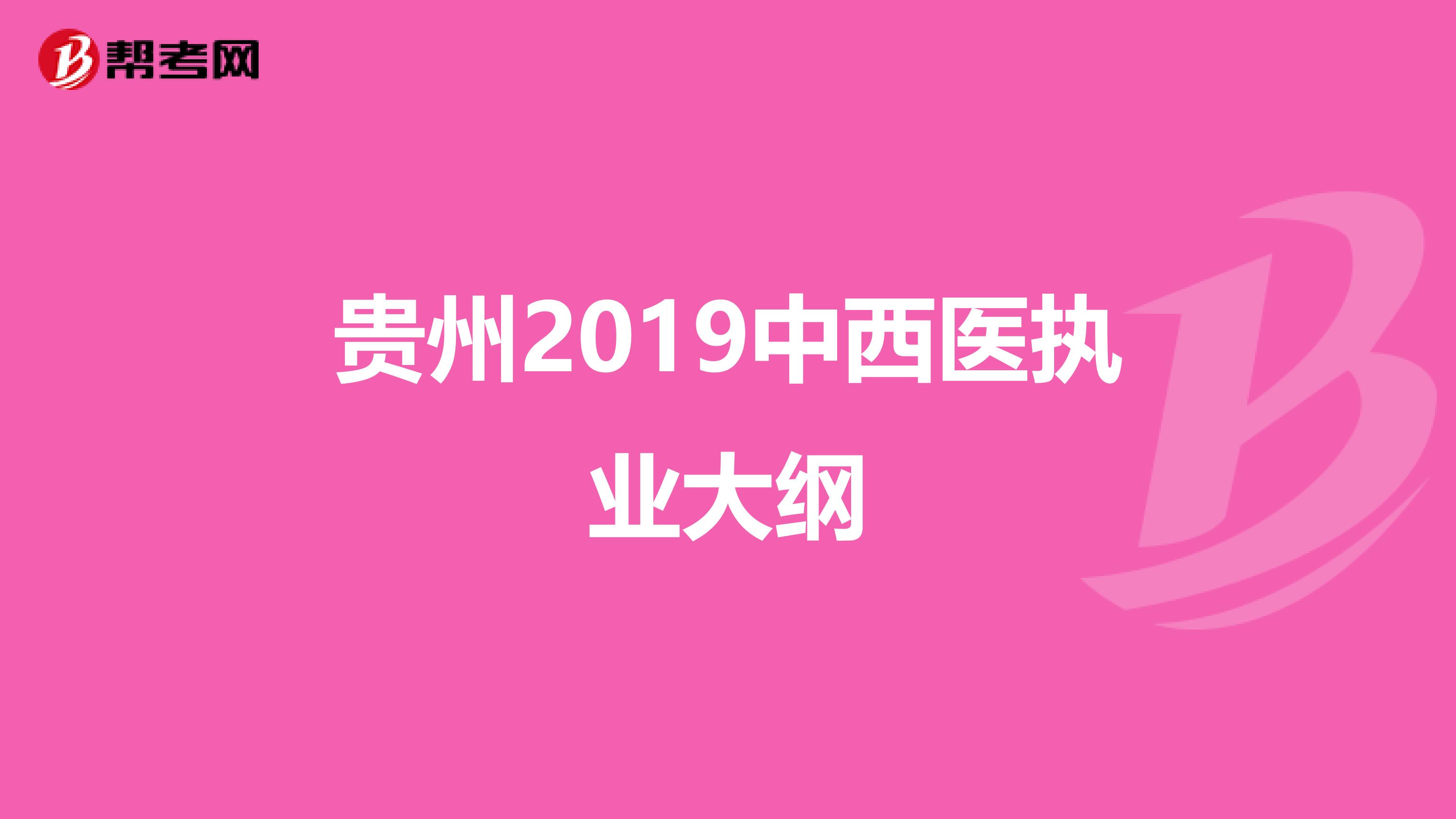 贵州2019中西医执业大纲