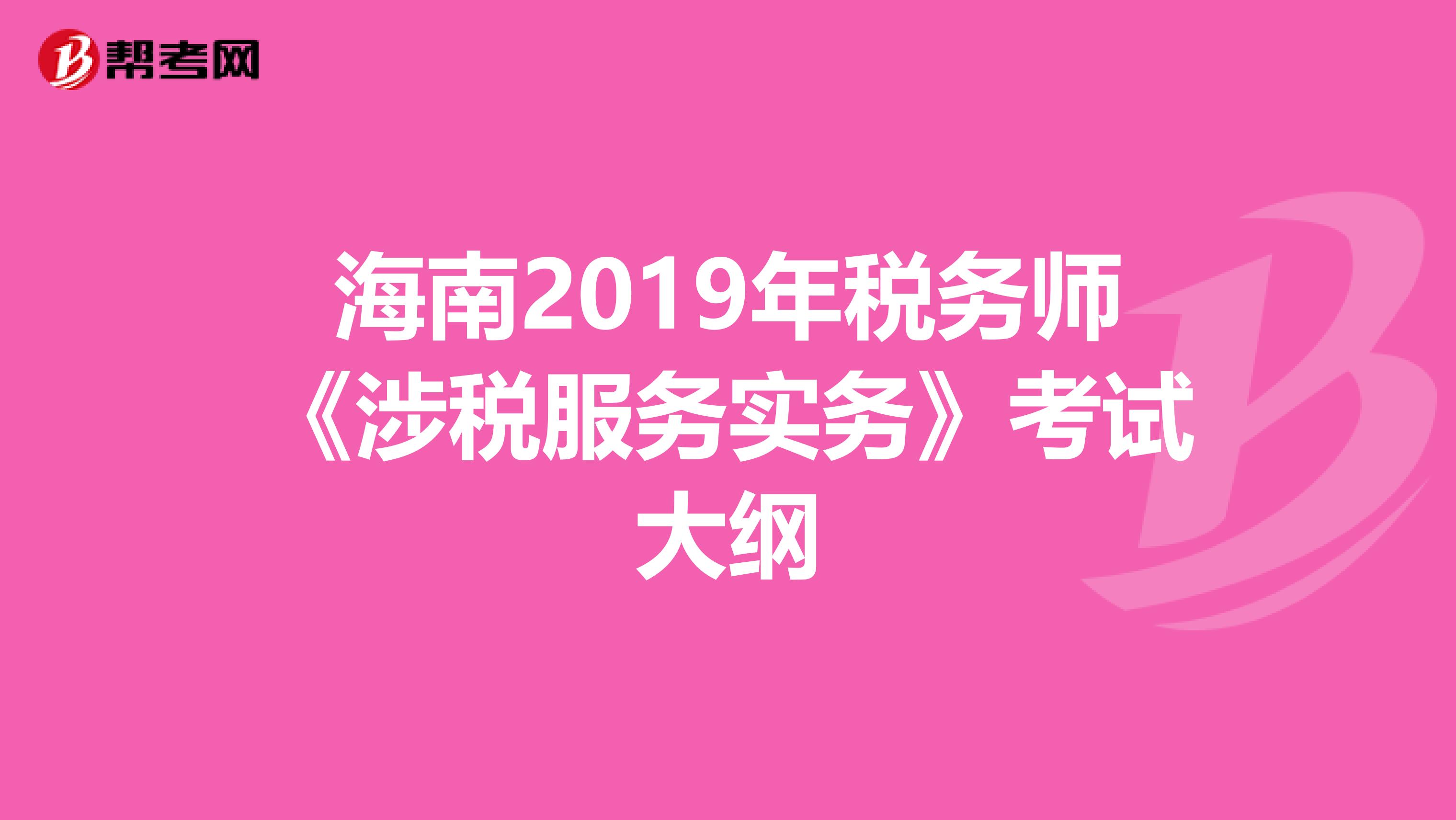 海南2019年税务师《涉税服务实务》考试大纲