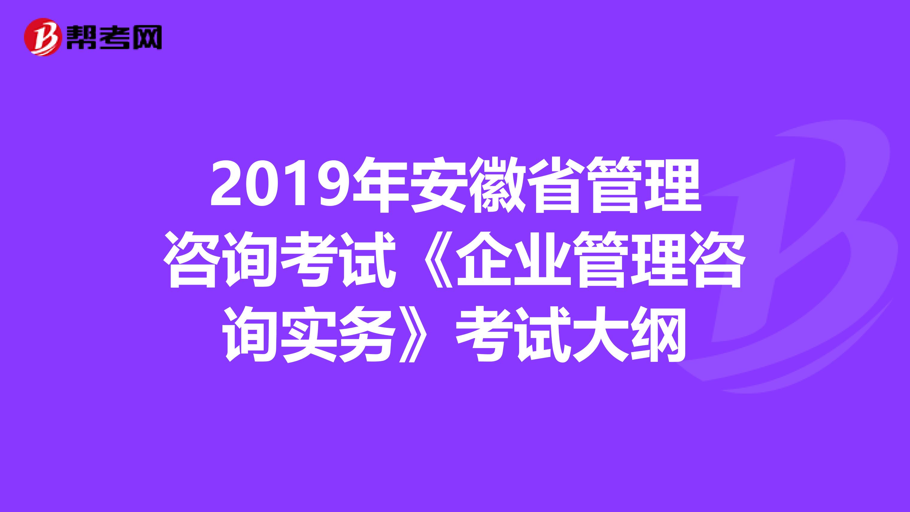 2019年安徽省管理咨询考试《企业管理咨询实务》考试大纲