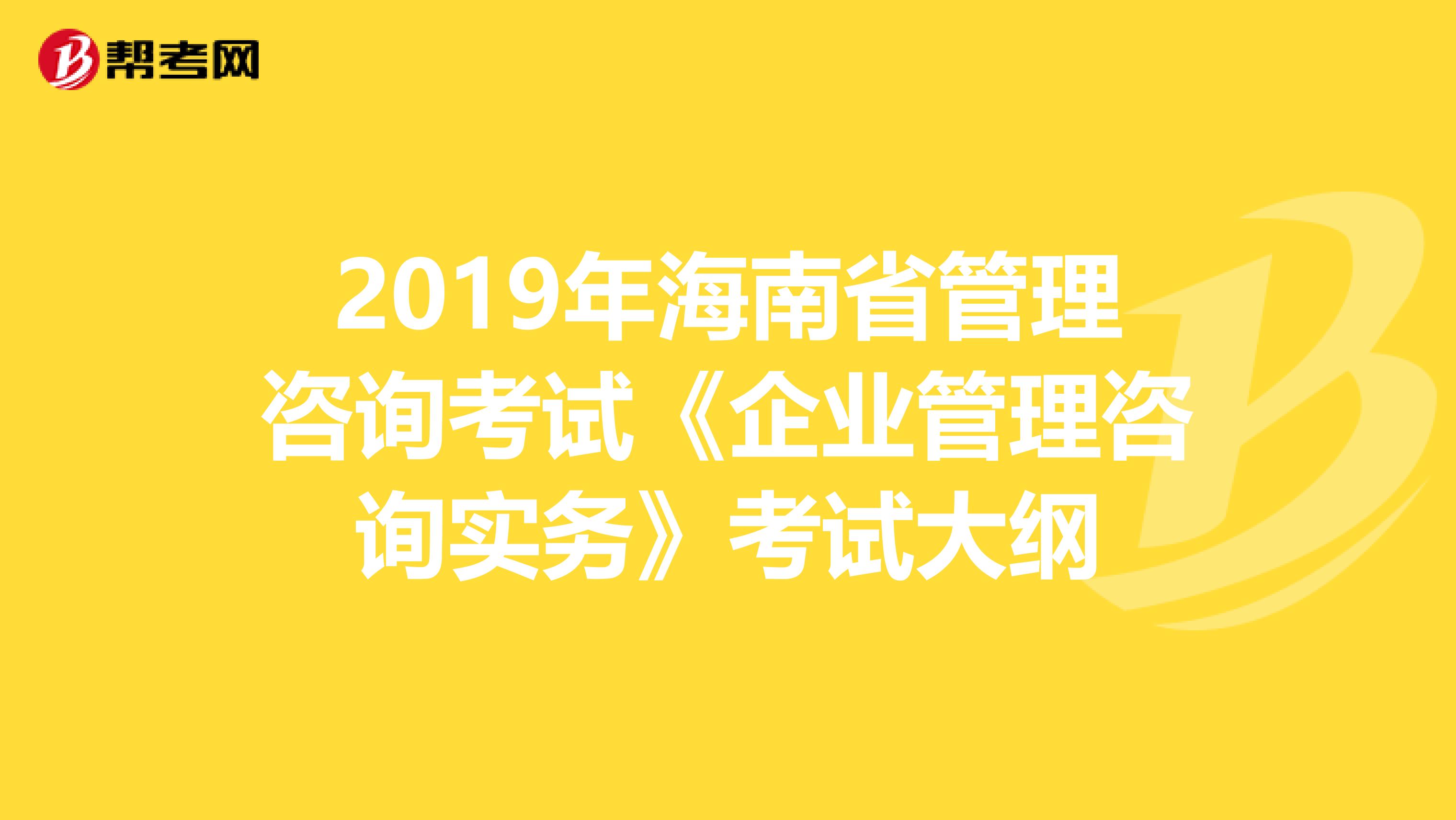 2019年海南省管理咨询考试《企业管理咨询实务》考试大纲