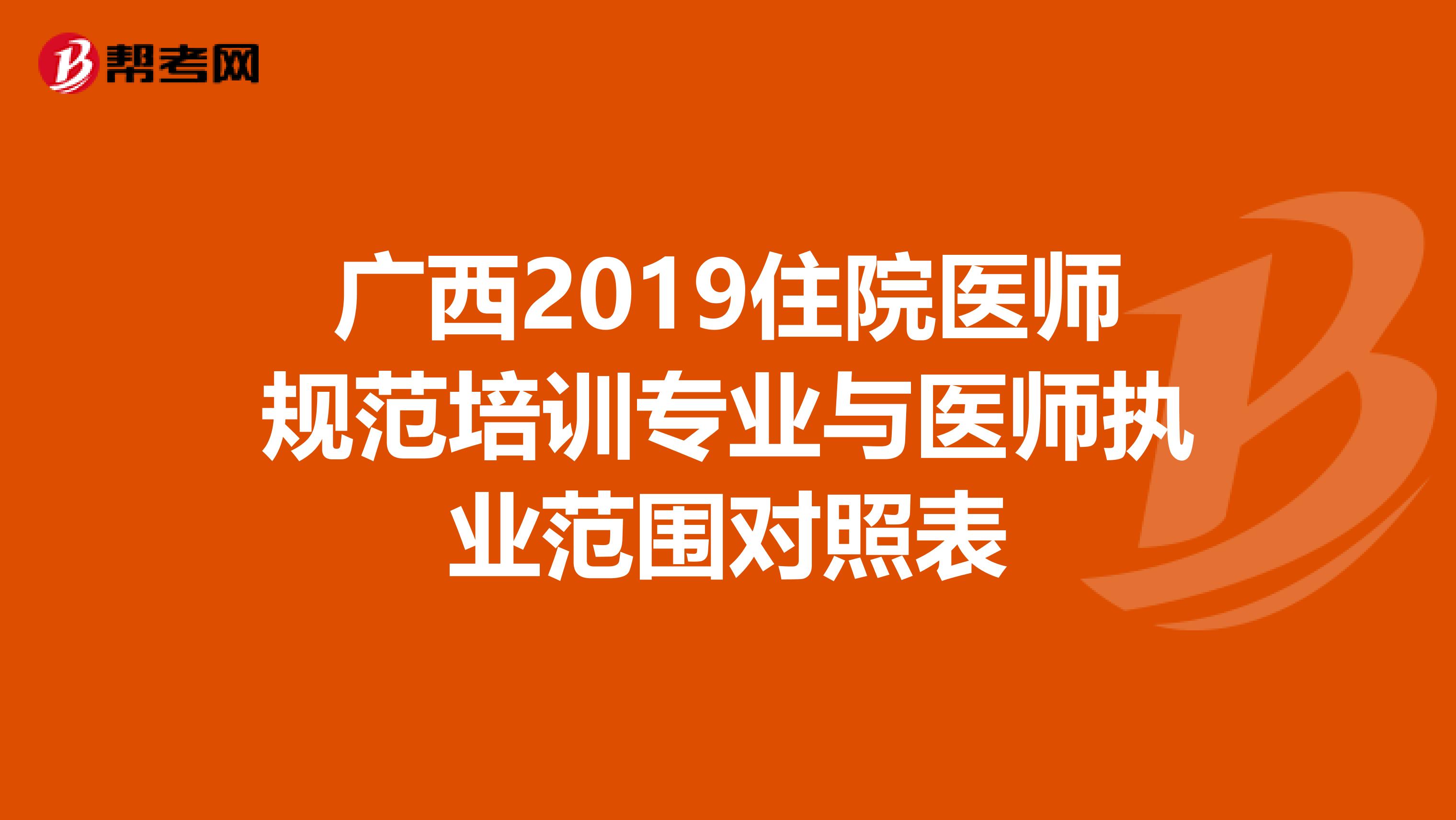廣西2019住院醫(yī)師規(guī)范培訓(xùn)專業(yè)與醫(yī)師執(zhí)業(yè)范圍對(duì)照表