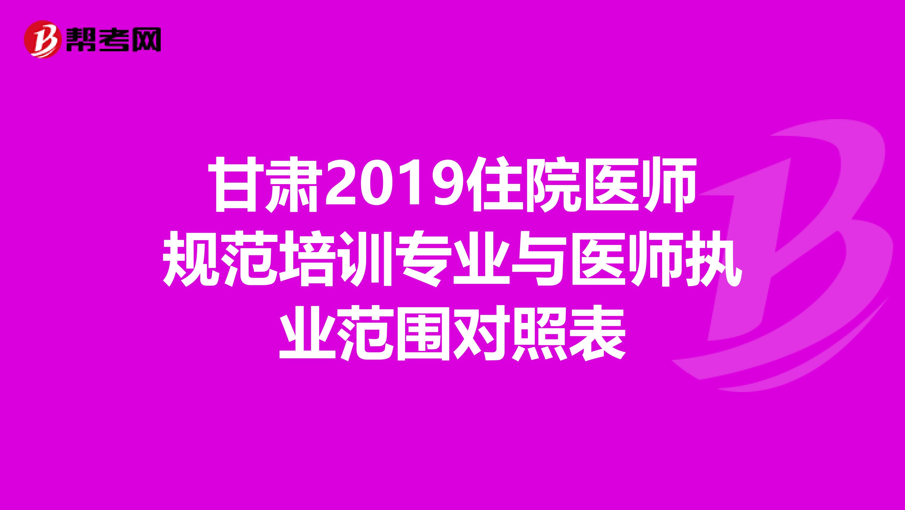 甘肃2019住院医师规范培训专业与医师执业范围对照表