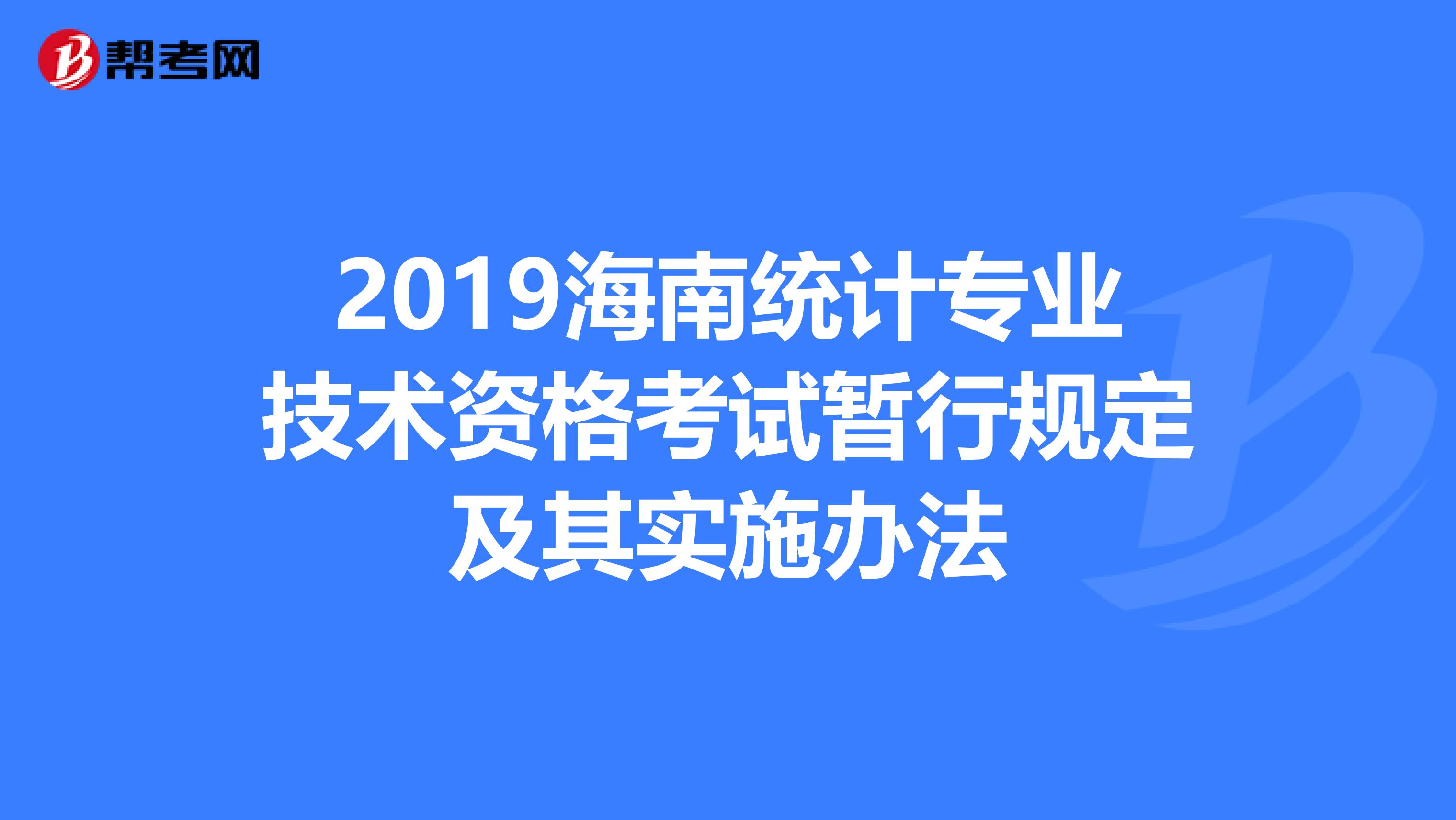 2019海南统计专业技术资格考试暂行规定及其实施办法