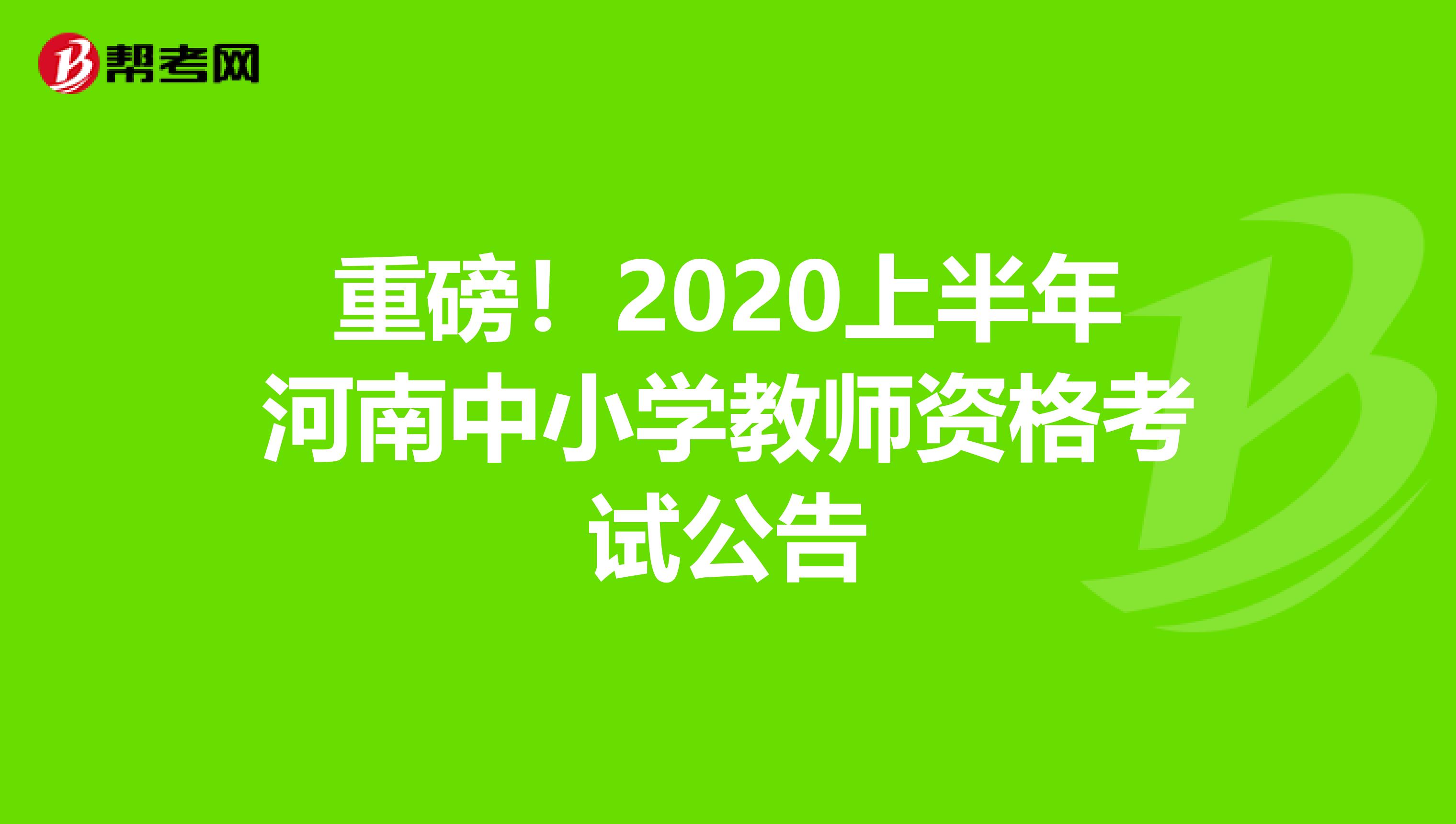 重磅！2020上半年河南中小学教师资格考试公告