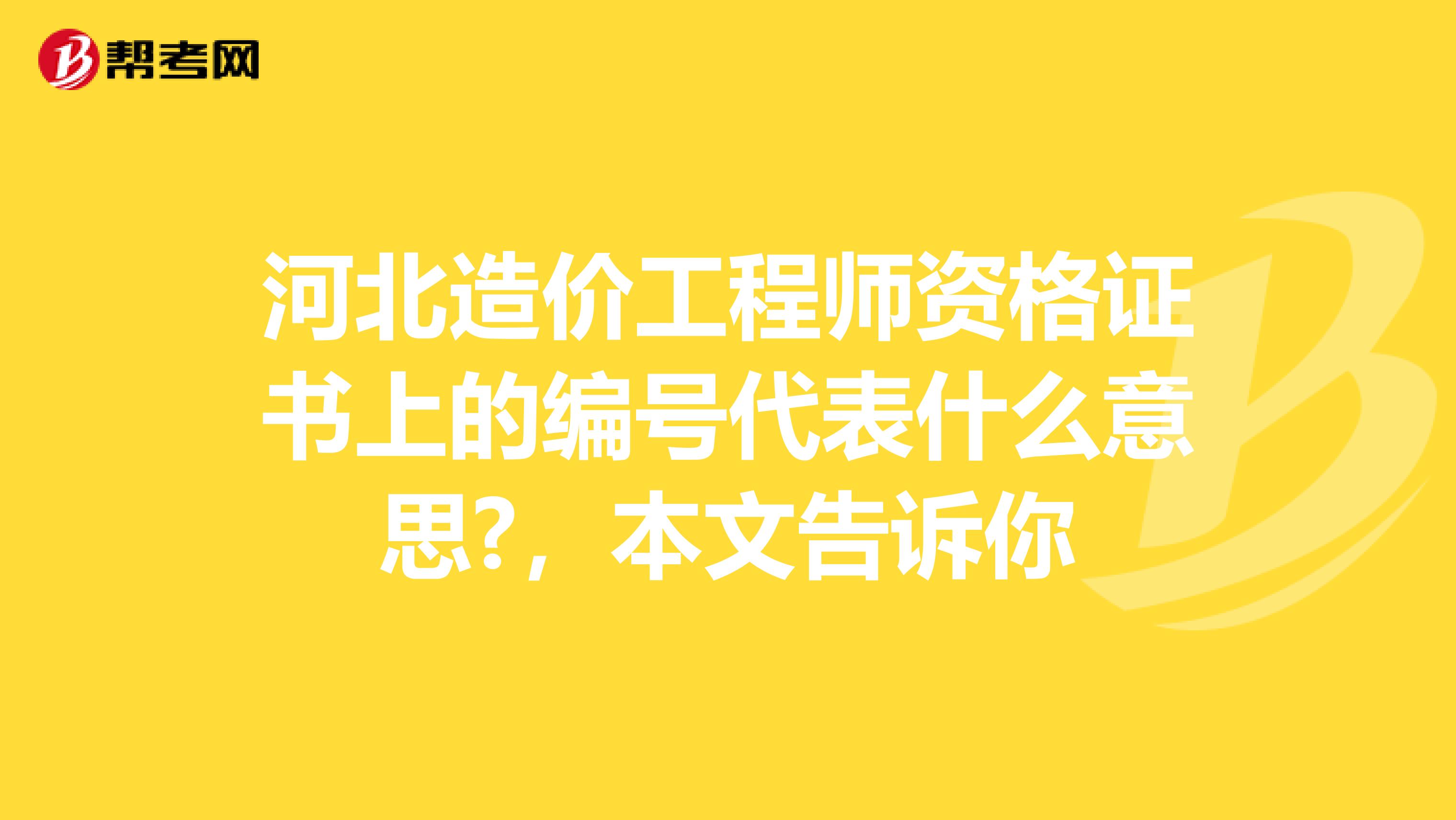 河北造价工程师资格证书上的编号代表什么意思?，本文告诉你
