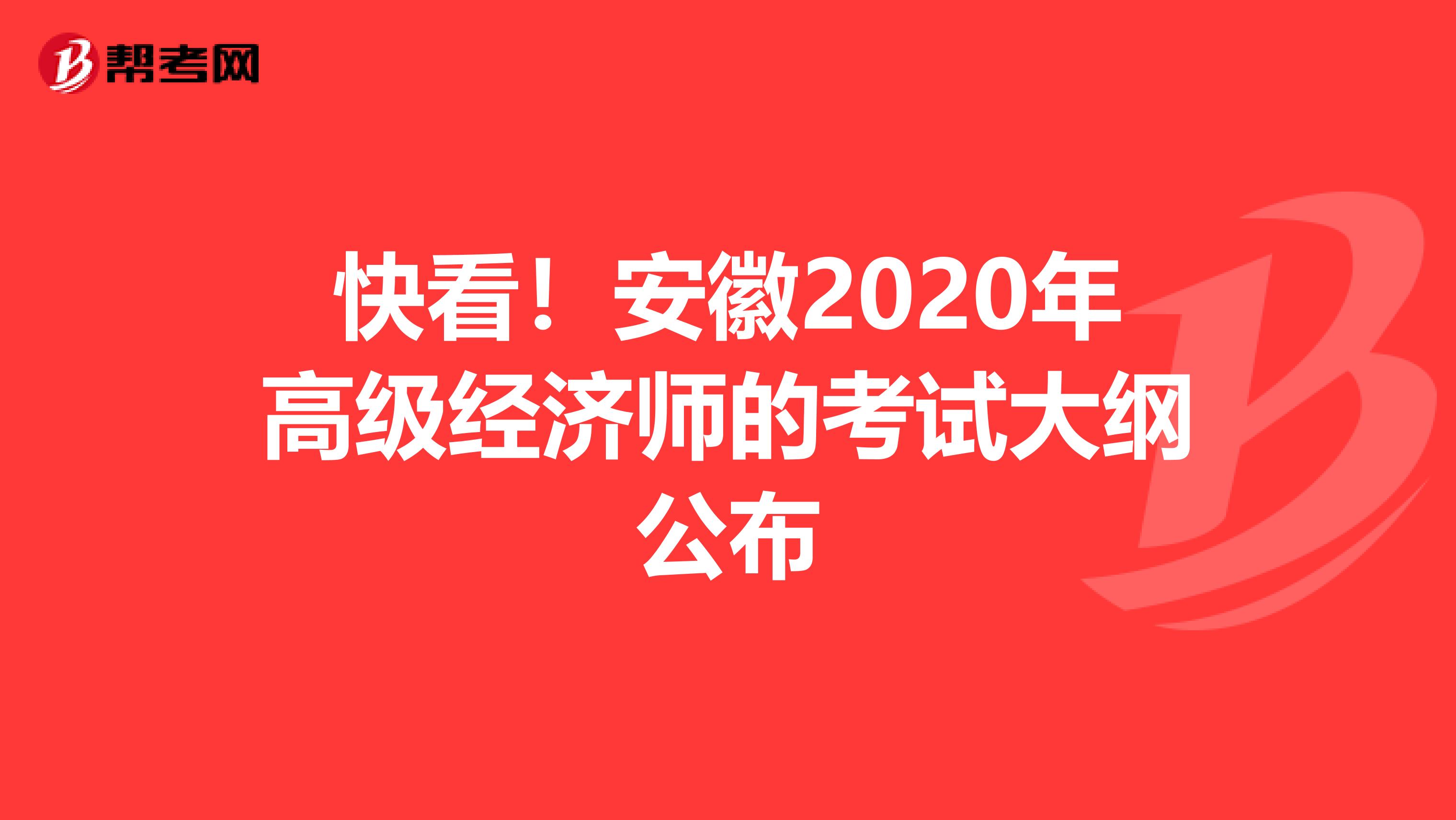 快看！安徽2020年高级经济师的考试大纲公布